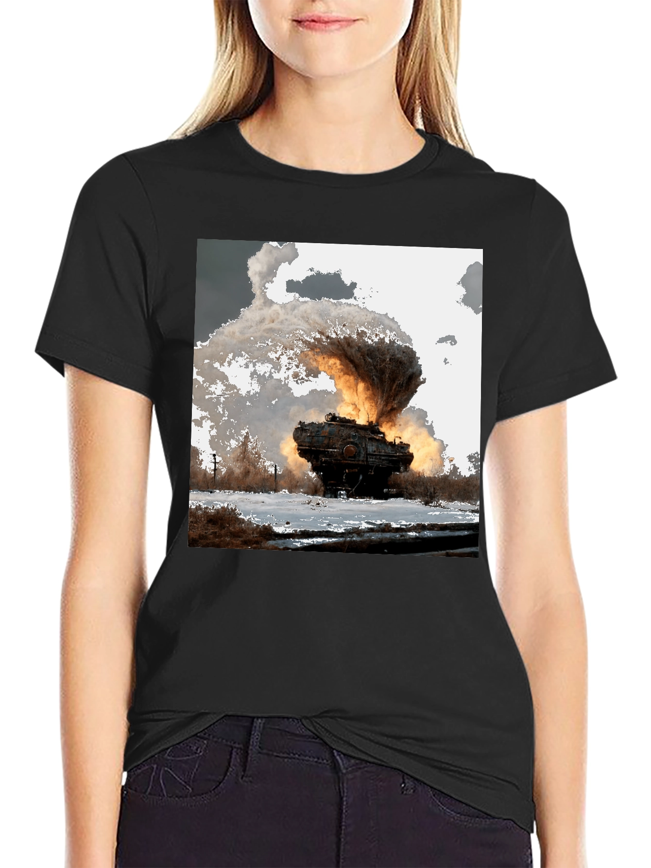 Exploding Tank Graphic Tee - Bold Black T-Shirt