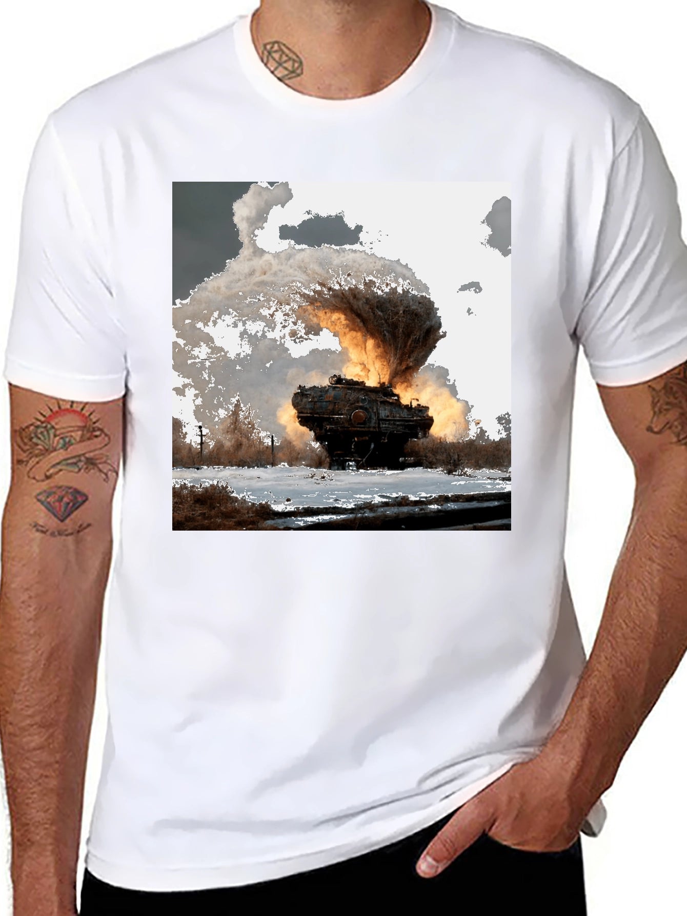 Exploding Tank Graphic Tee - Bold Black T-Shirt