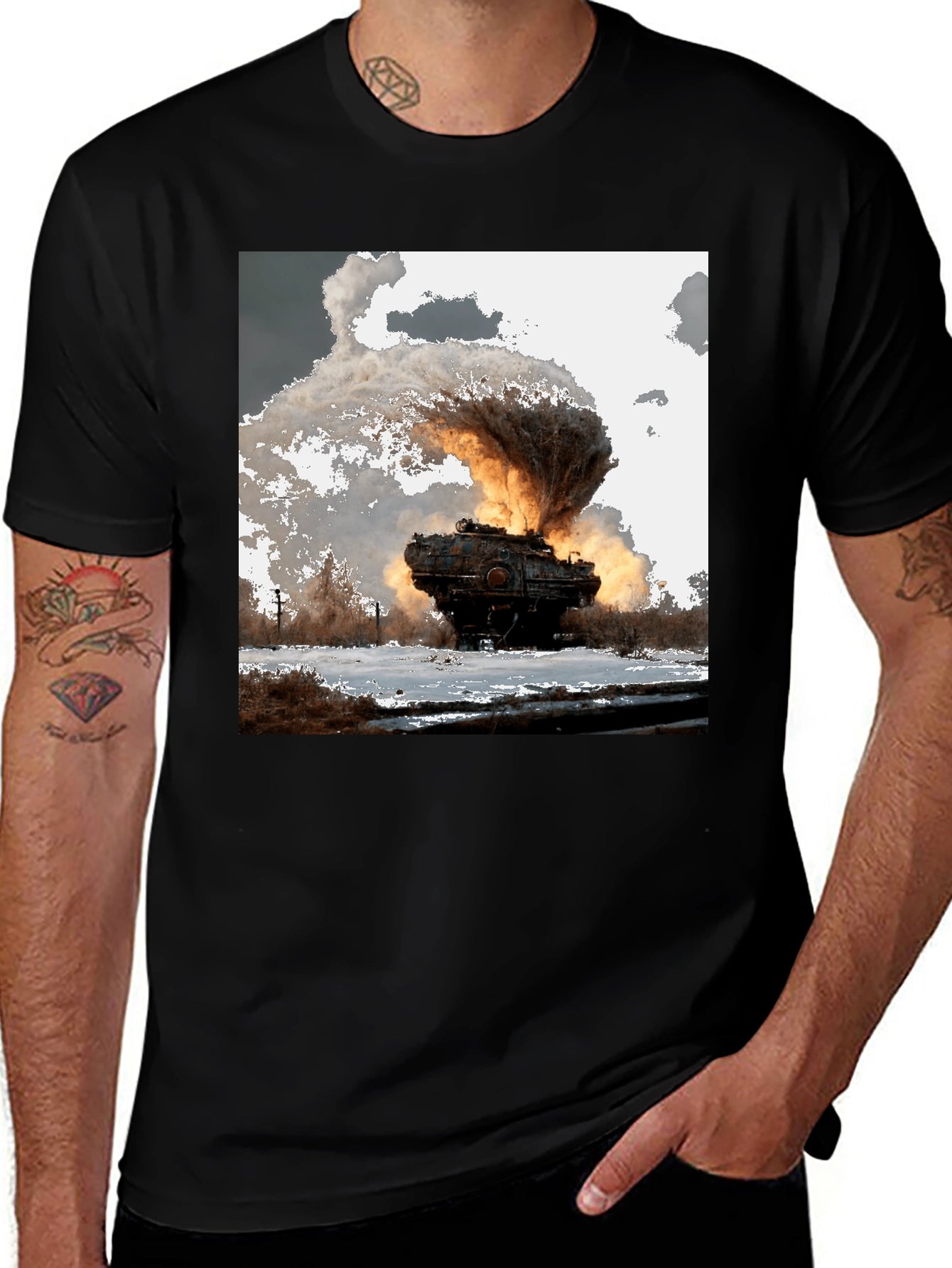 Exploding Tank Graphic Tee - Bold Black T-Shirt