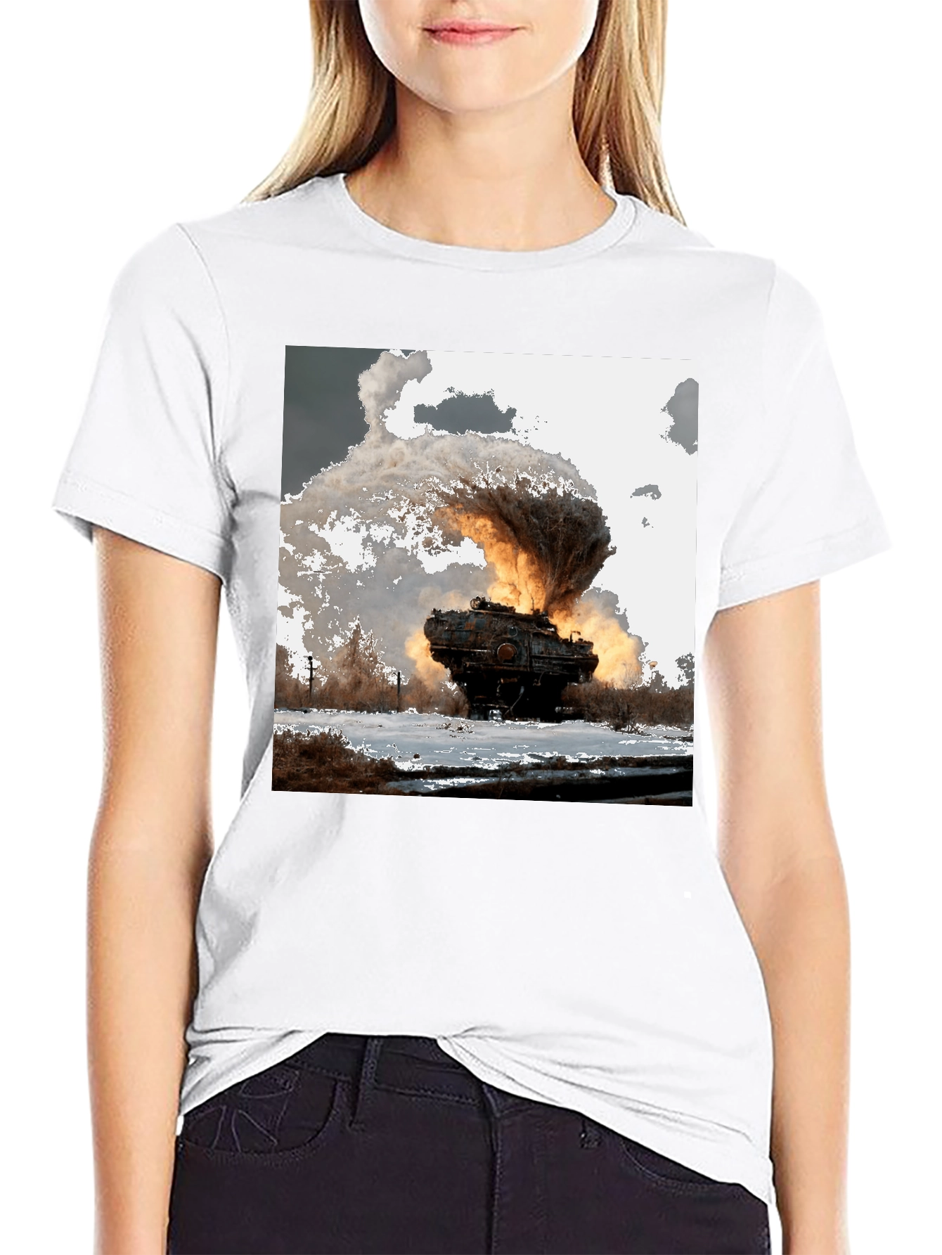Exploding Tank Graphic Tee - Bold Black T-Shirt