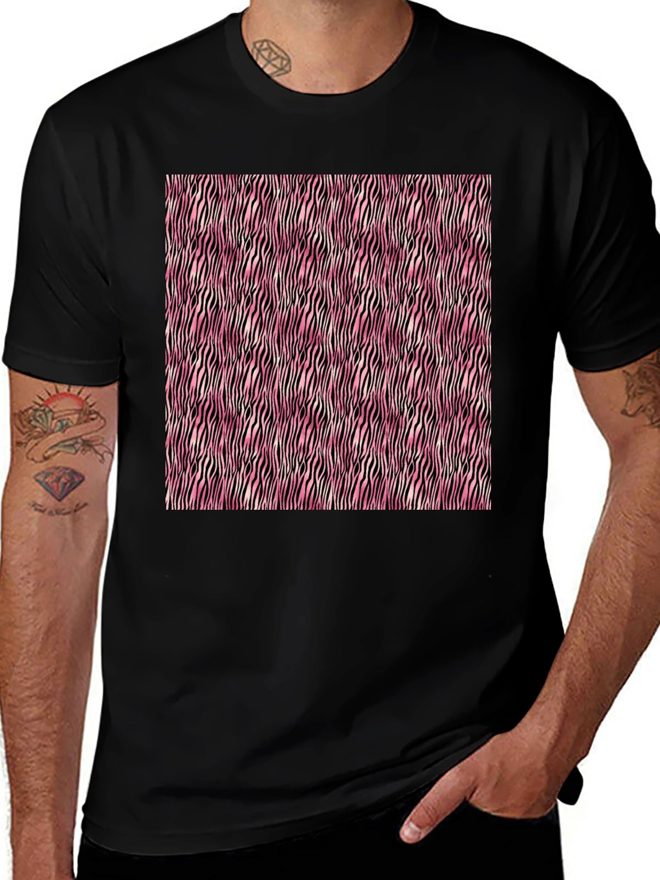 Pink Zebra Stripe Mens Tee