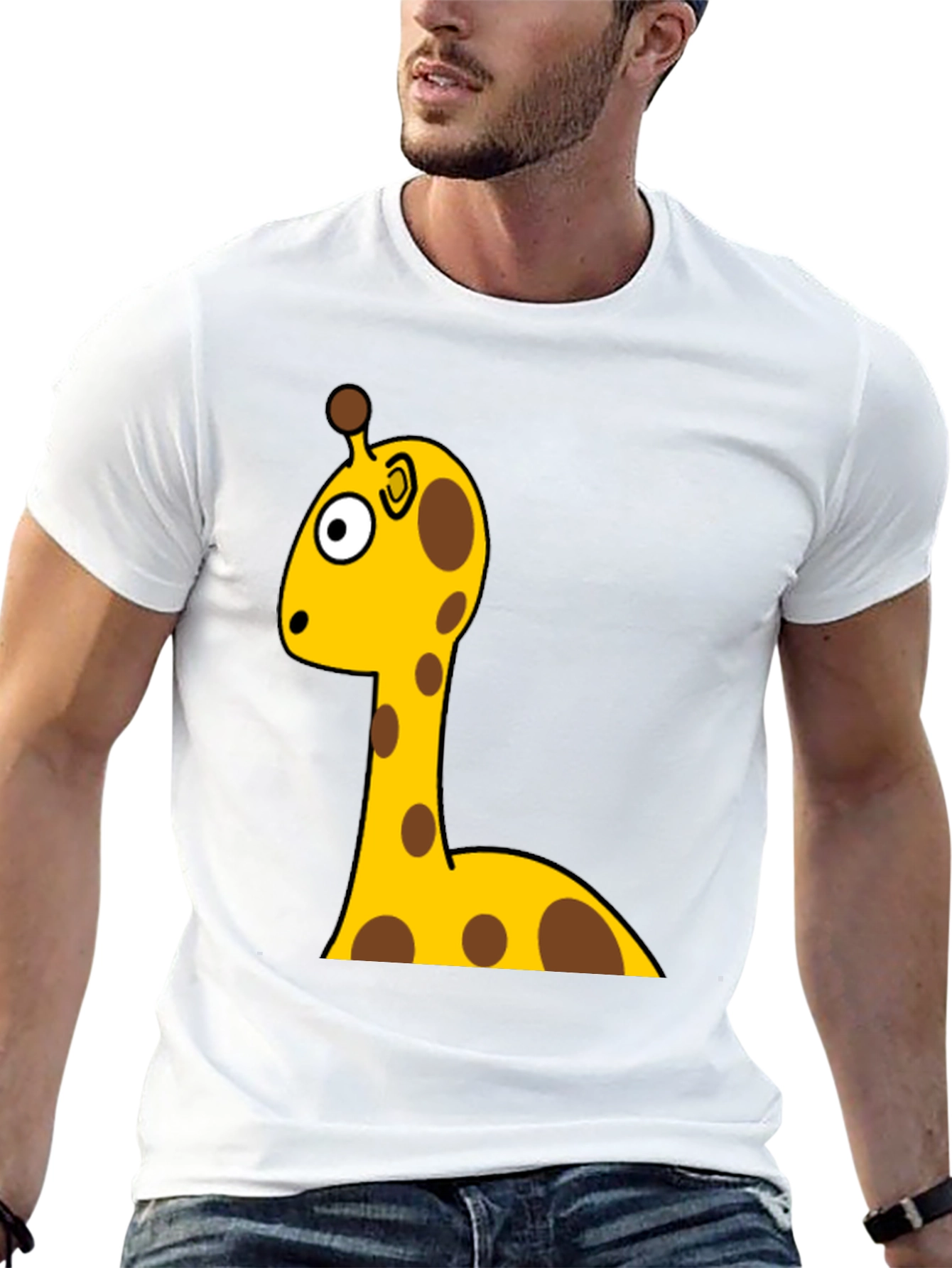 Giraffe Cartoon Graphic T-Shirt - Black