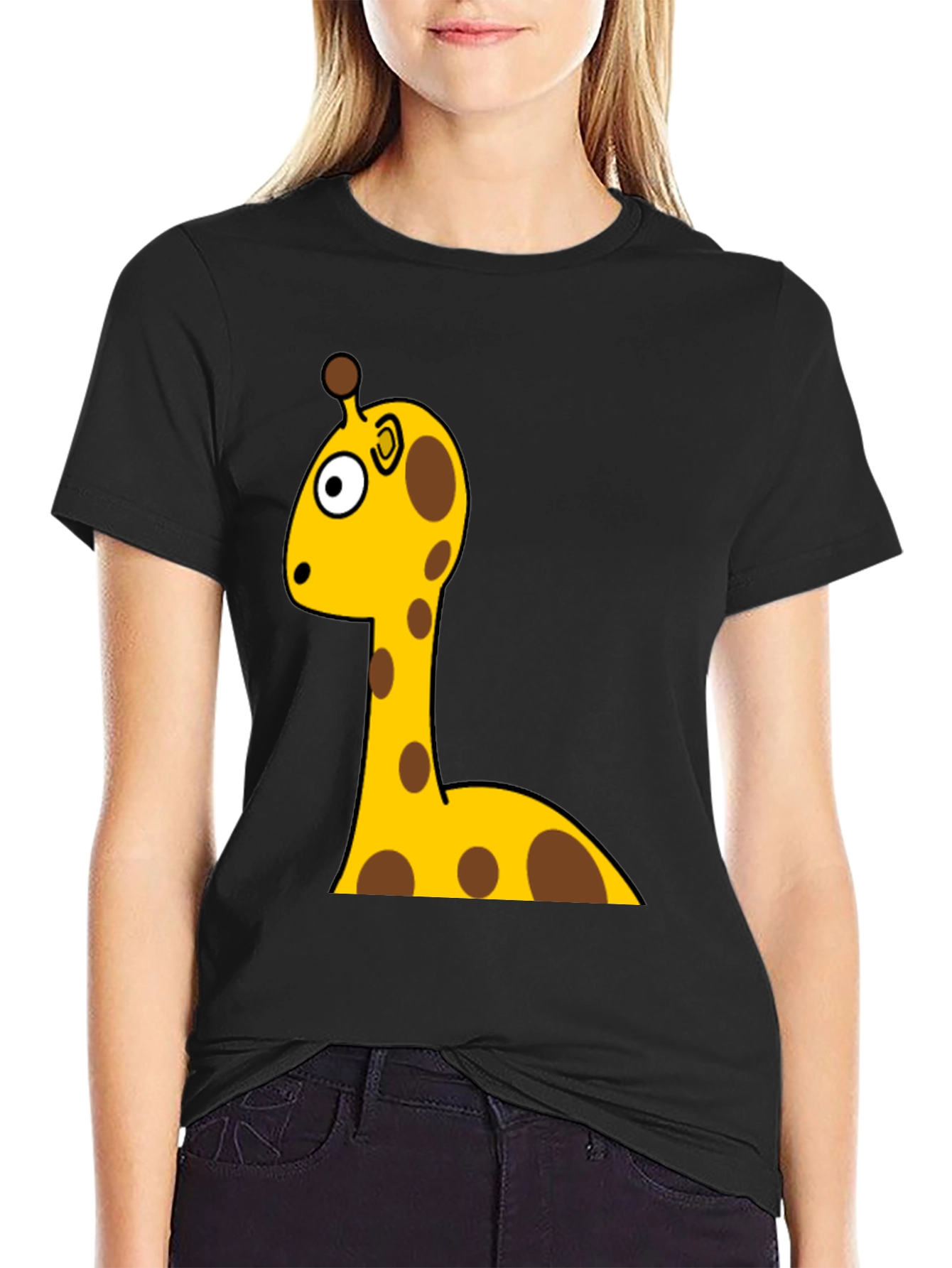 Giraffe Cartoon Graphic T-Shirt - Black
