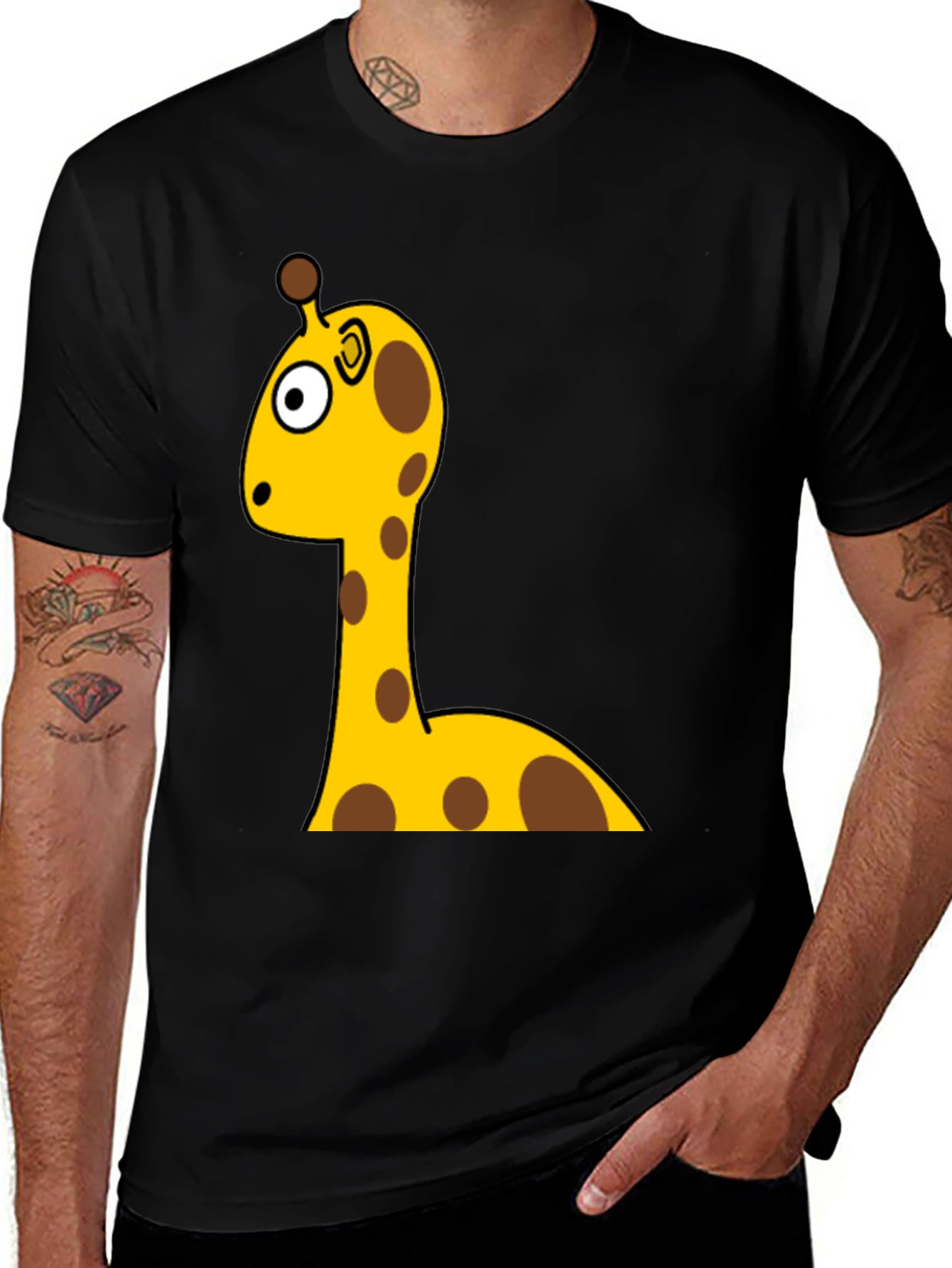 Giraffe Cartoon Graphic T-Shirt - Black