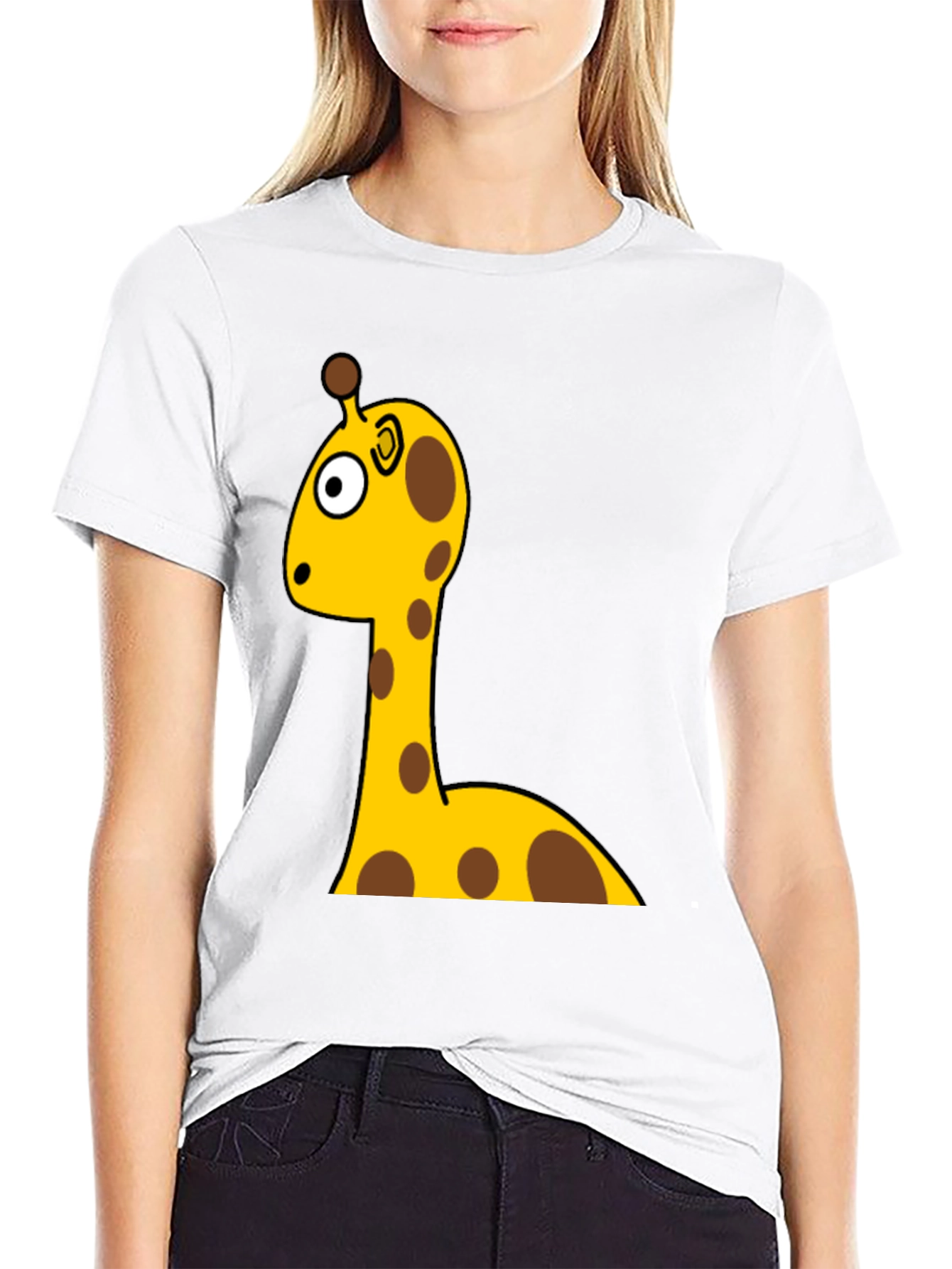 Giraffe Cartoon Graphic T-Shirt - Black