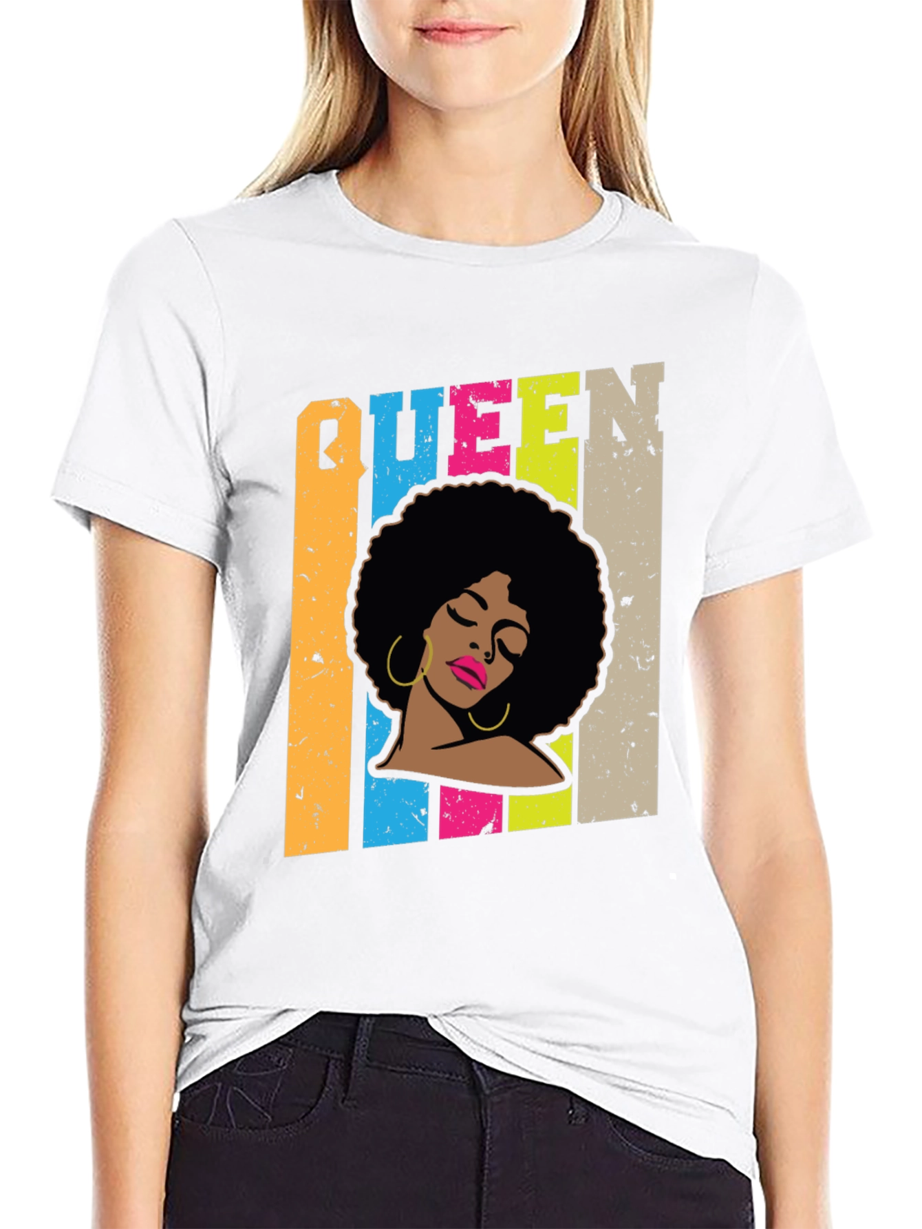 Queen Afro Graphic Print Black T-Shirt