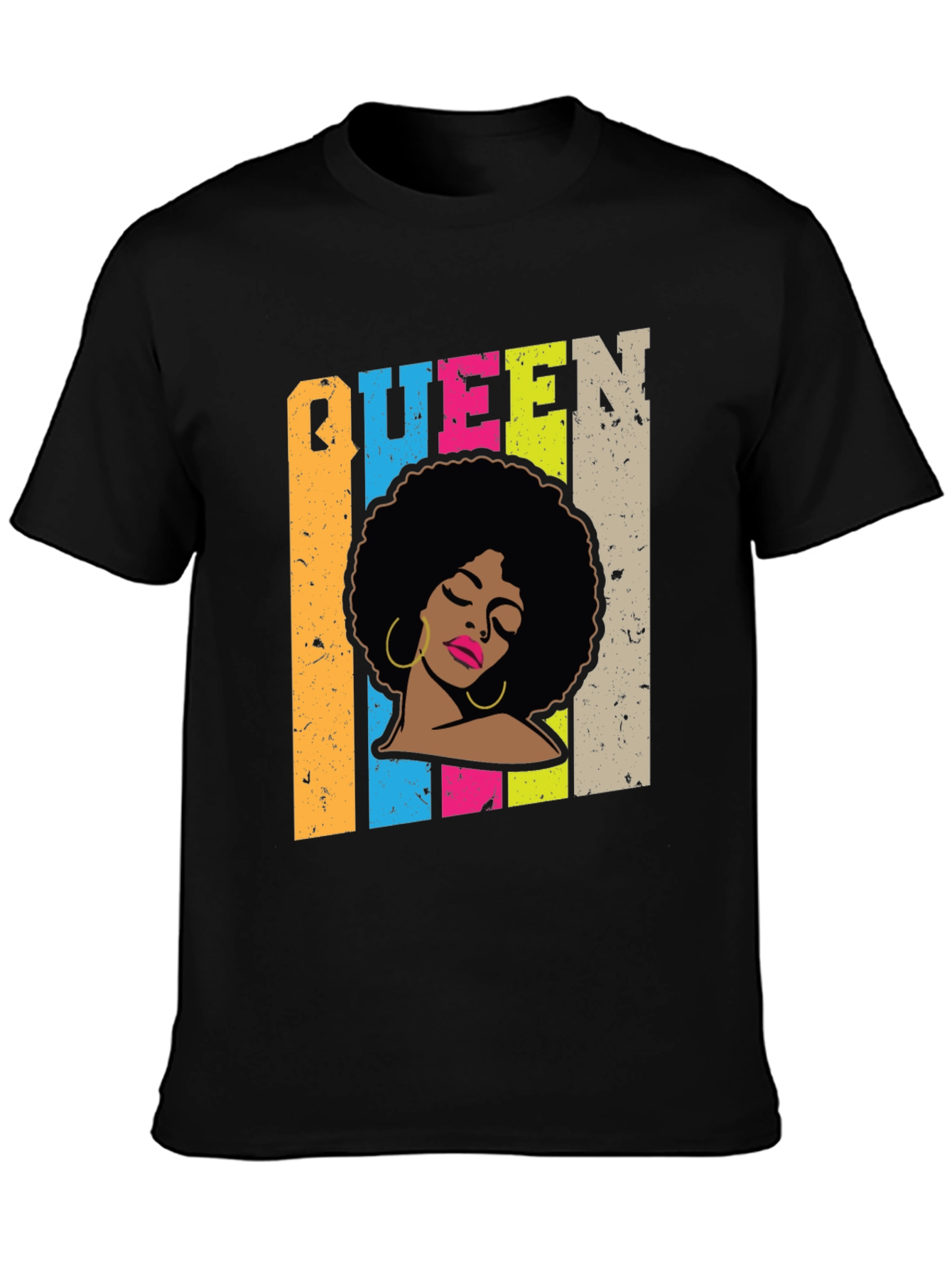 Queen Afro Graphic Print Black T-Shirt