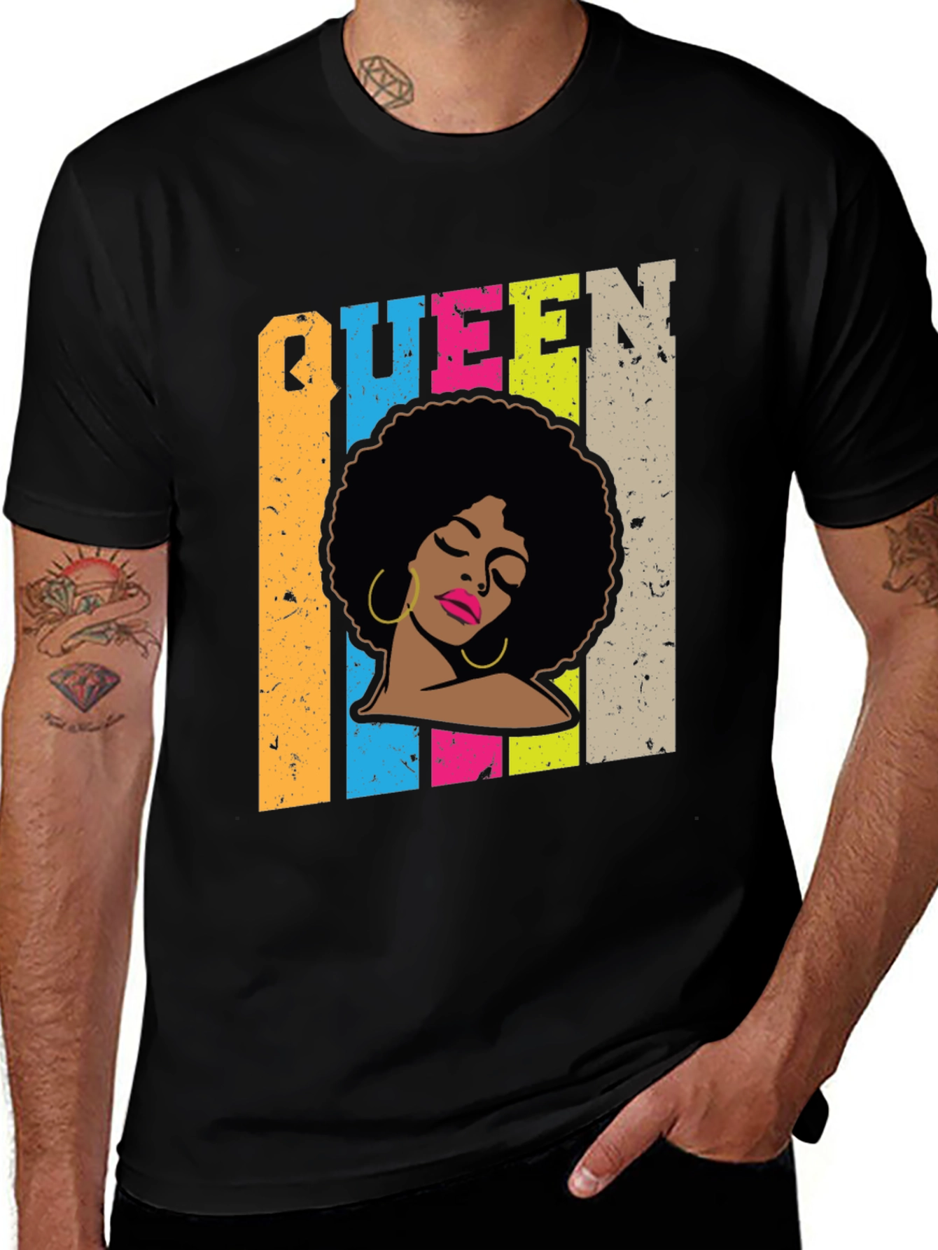Queen Afro Graphic Print Black T-Shirt