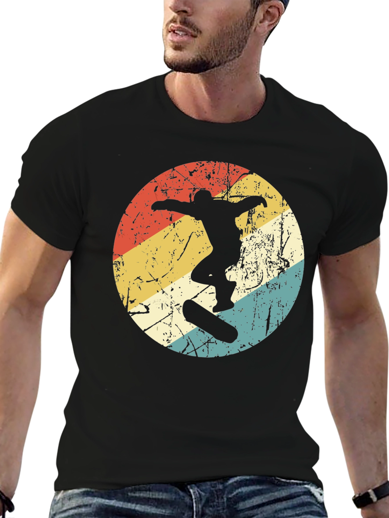 Retro Skateboarder Graphic Tee - Black