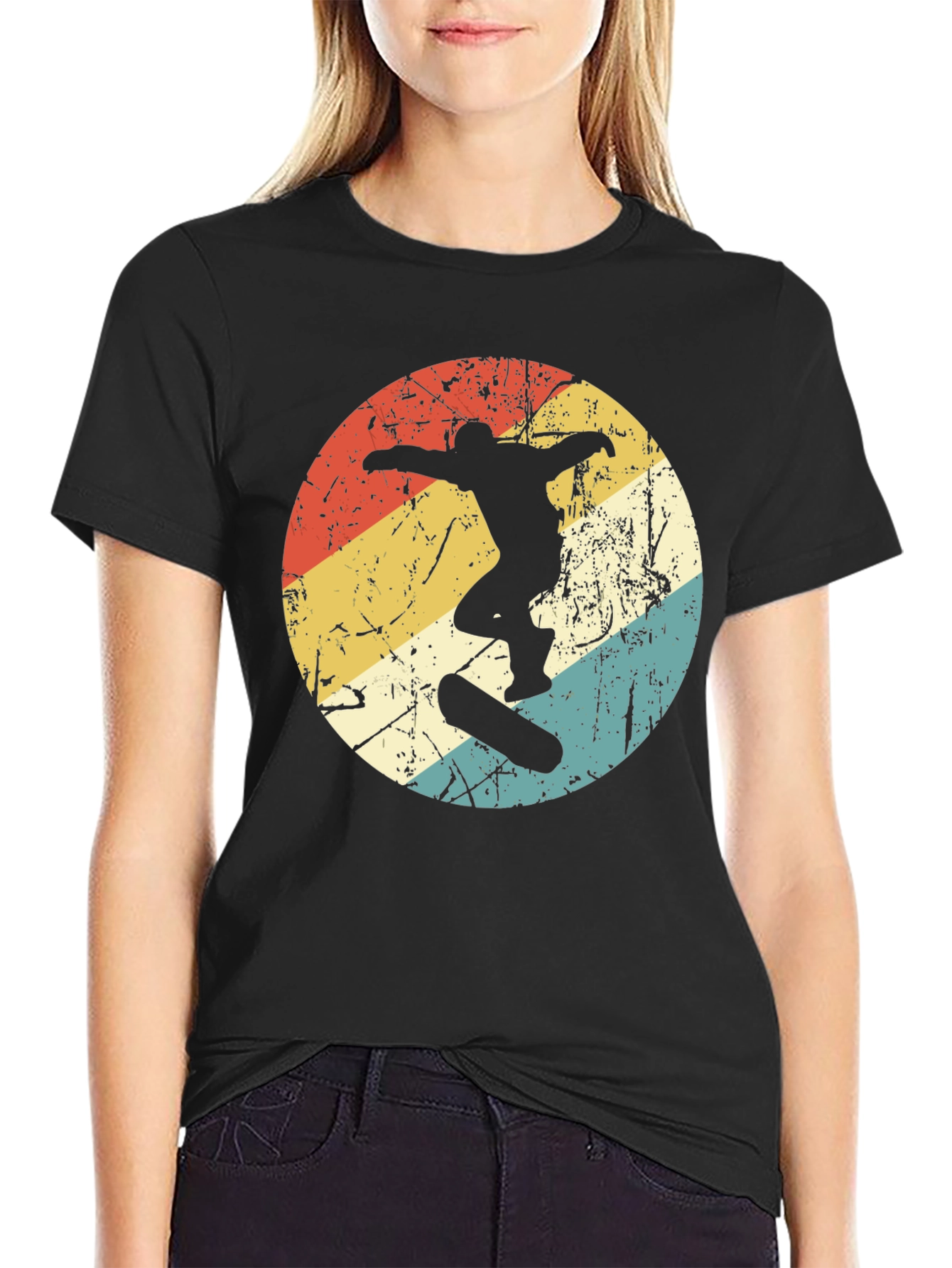 Retro Skateboarder Graphic Tee - Black