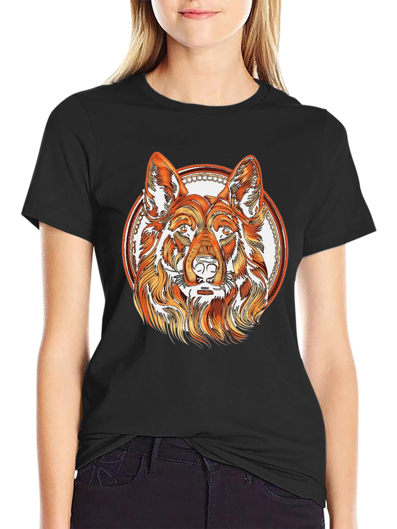 German Shepherd Dog Graphic Black T-Shirt