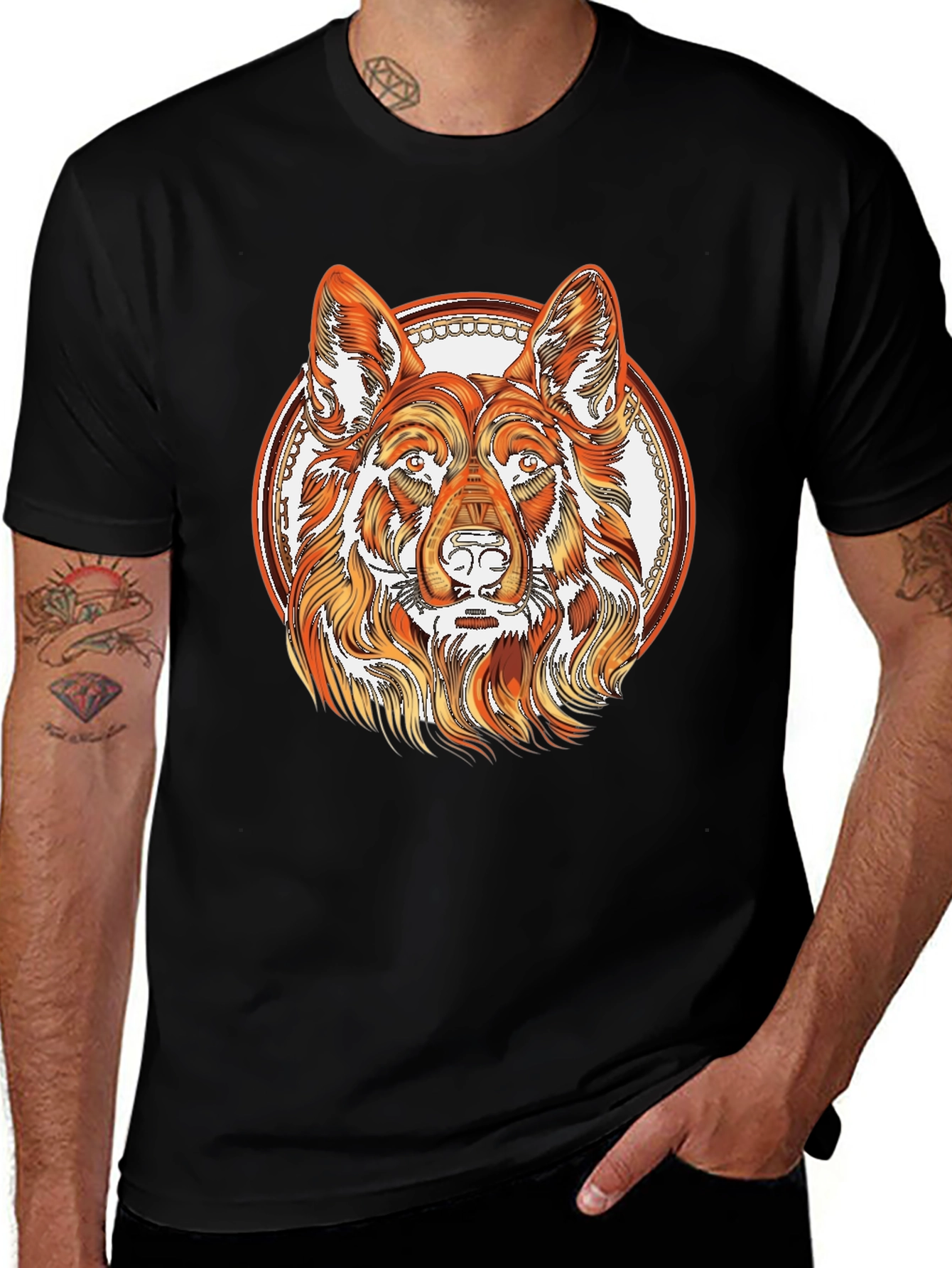 German Shepherd Dog Graphic Black T-Shirt