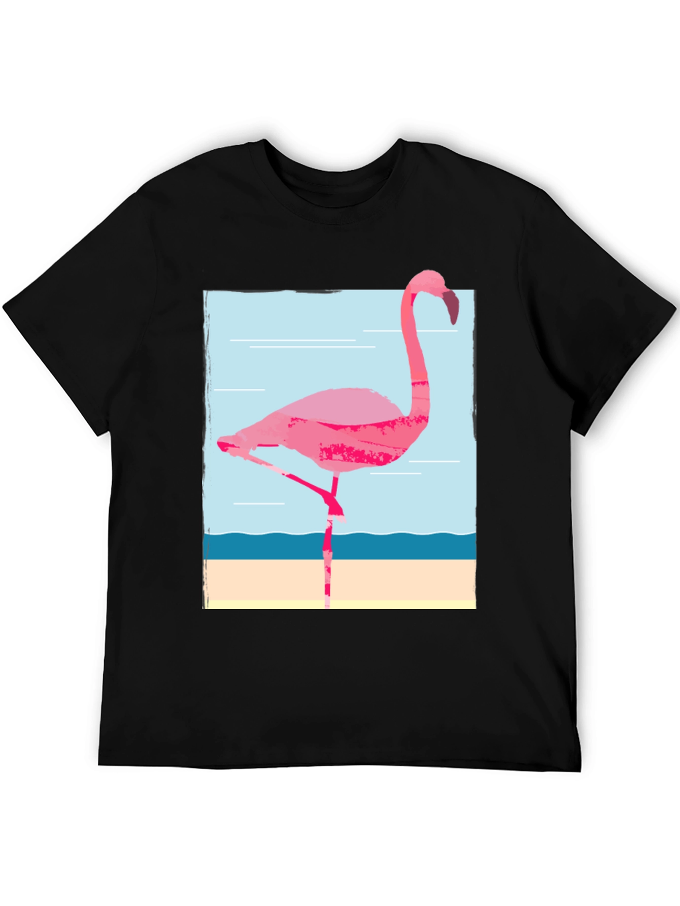 Flamingo Graphic Tee - Black Cotton T-Shirt