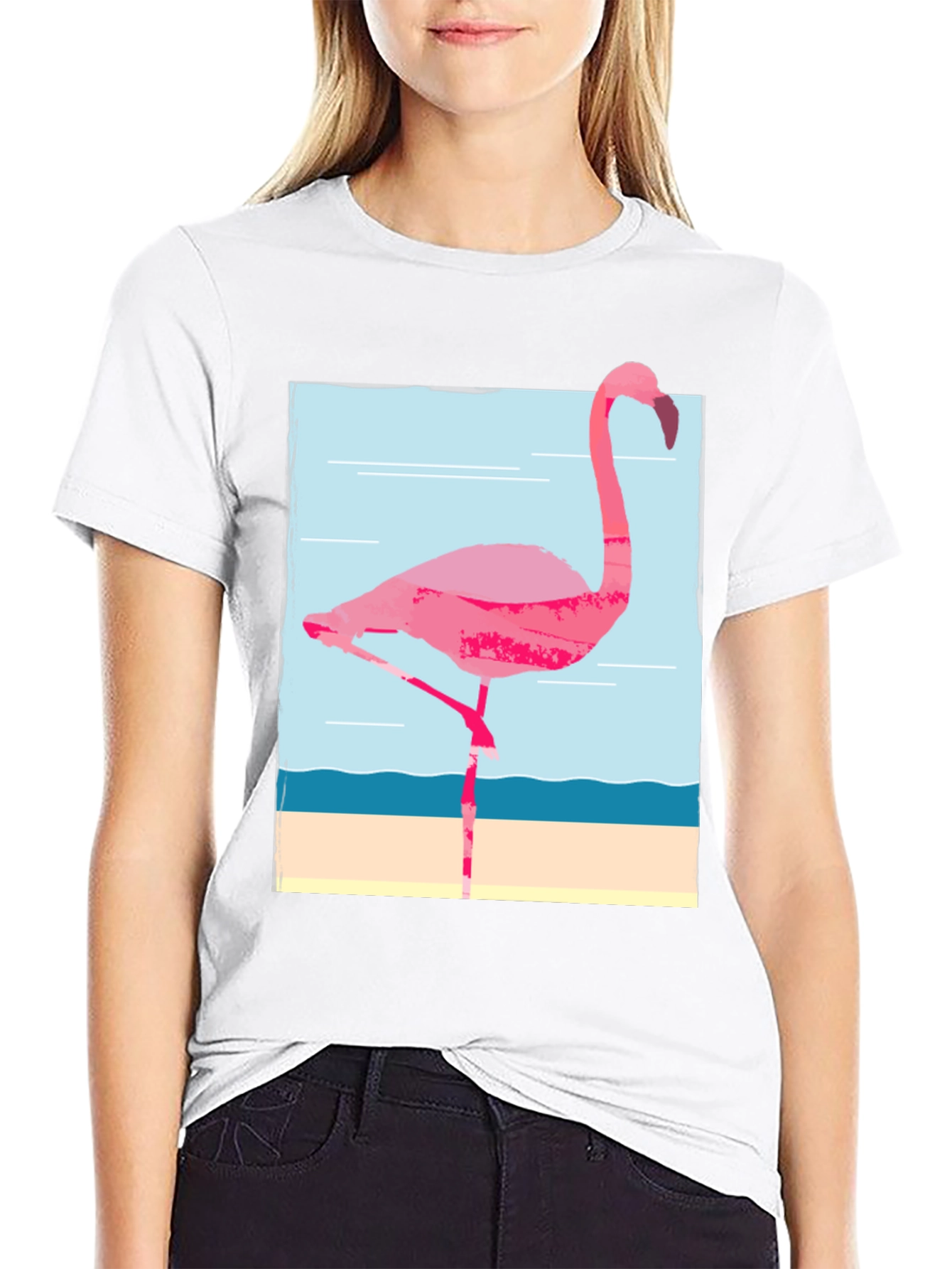 Flamingo Graphic Tee - Black Cotton T-Shirt