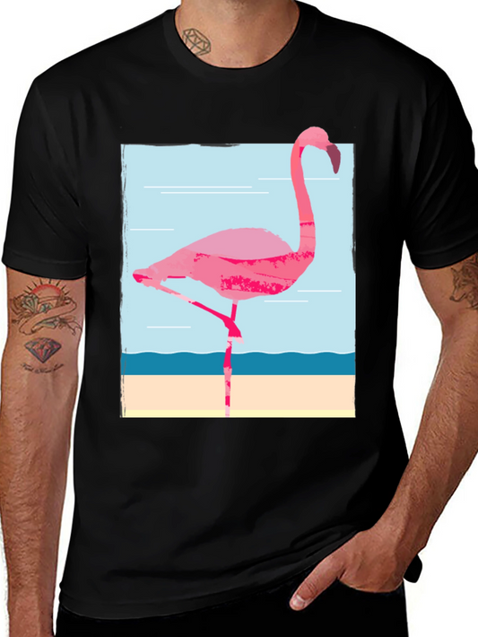 Flamingo Graphic Tee - Black Cotton T-Shirt
