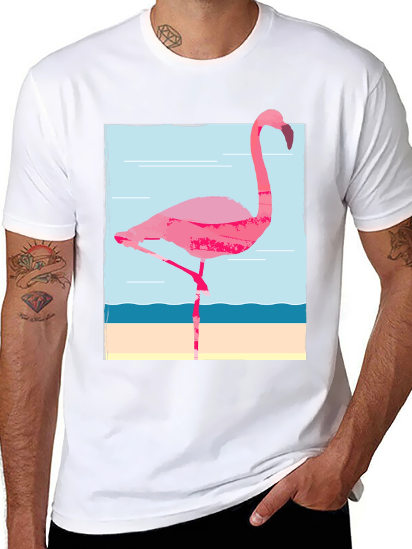 Flamingo Graphic Tee - Black Cotton T-Shirt