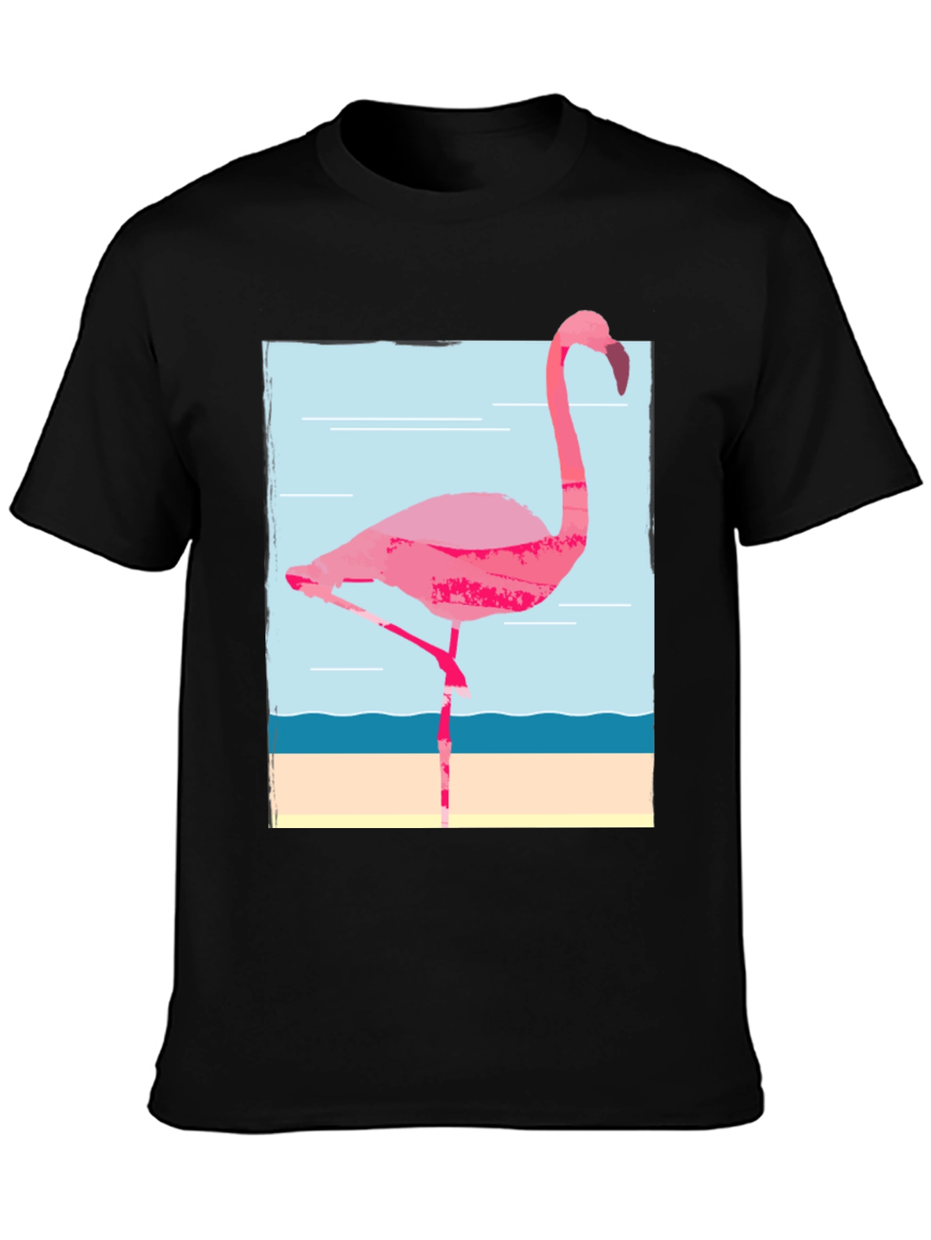 Flamingo Graphic Tee - Black Cotton T-Shirt