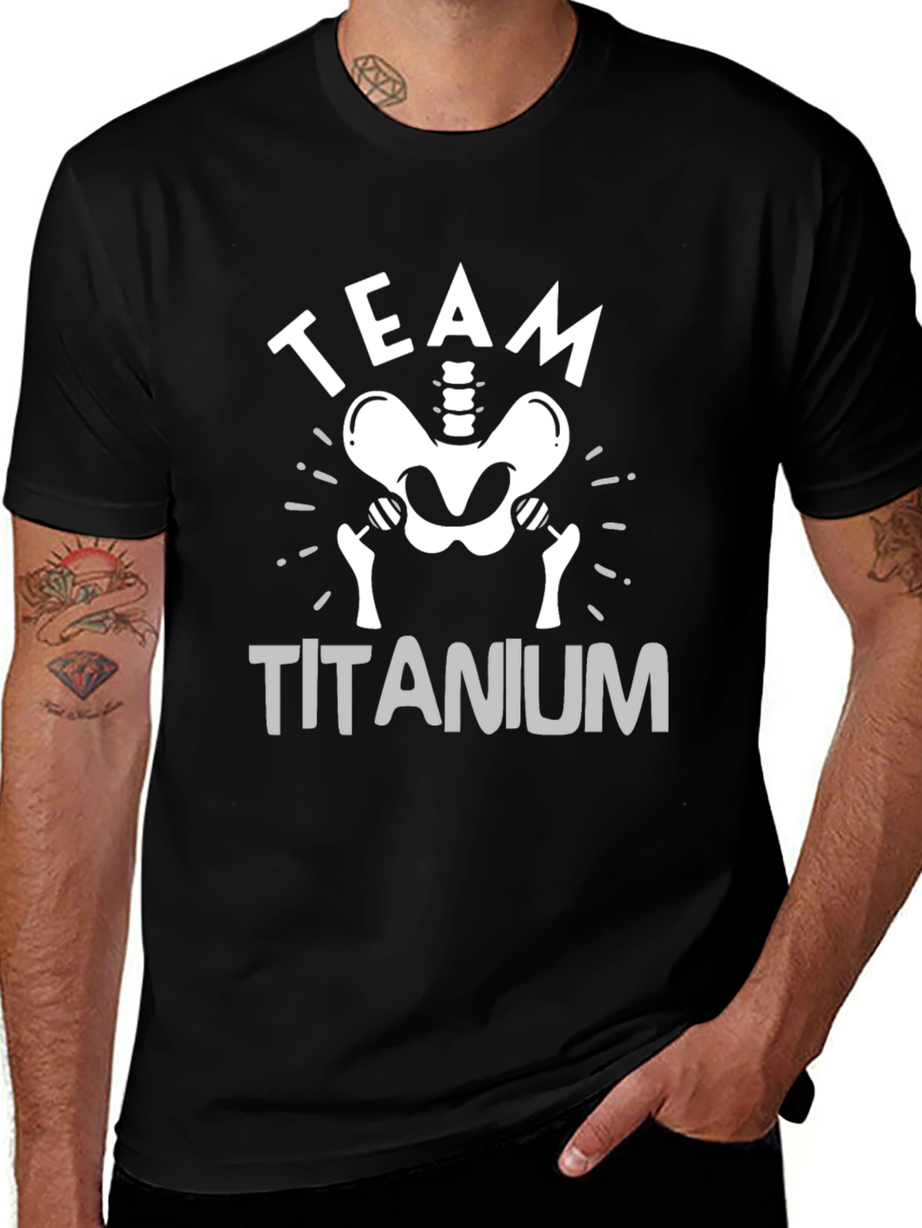 Team Titanium T-Shirt - Skeleton Weightlifting Gym Tee