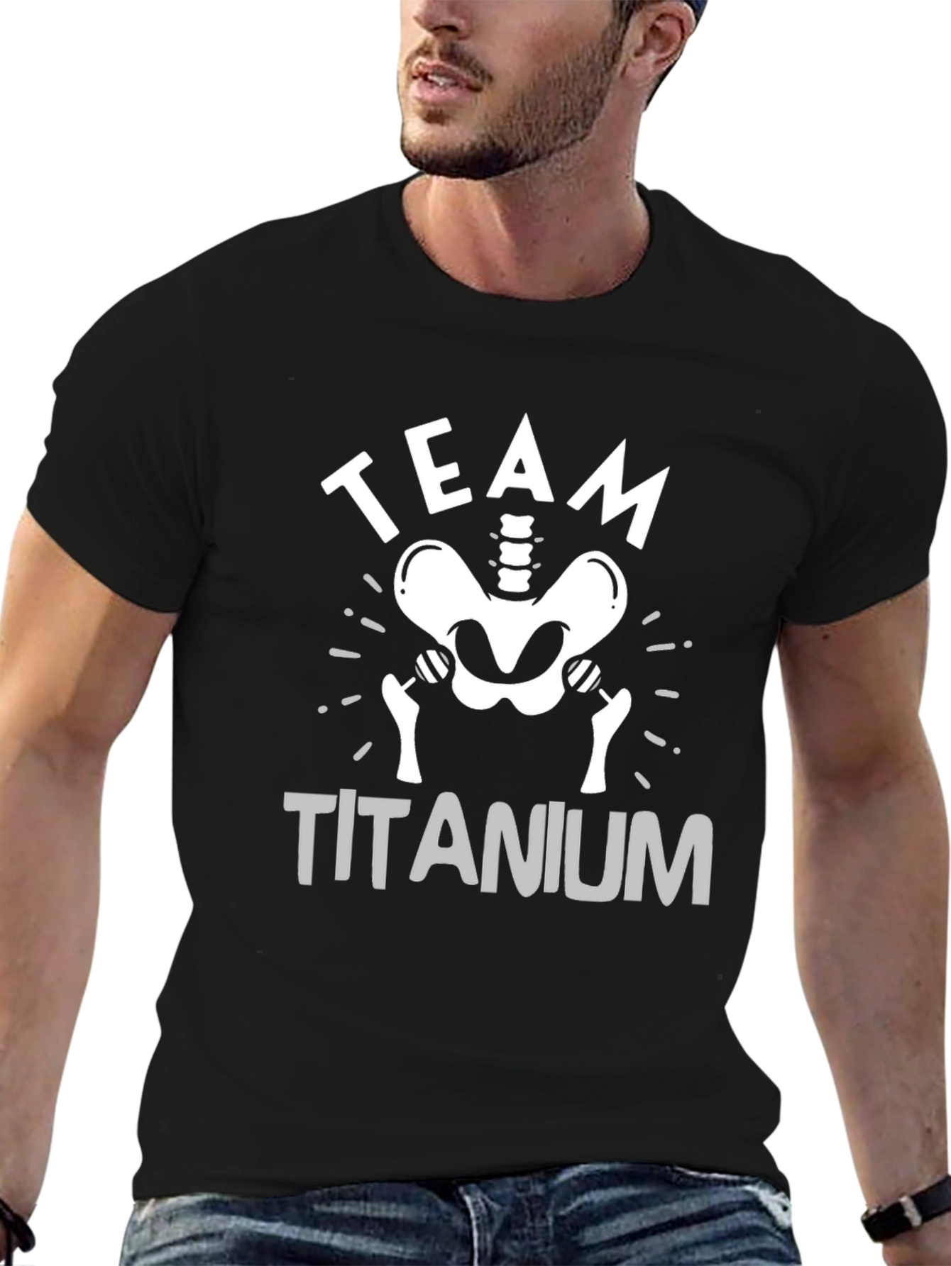 Team Titanium T-Shirt - Skeleton Weightlifting Gym Tee