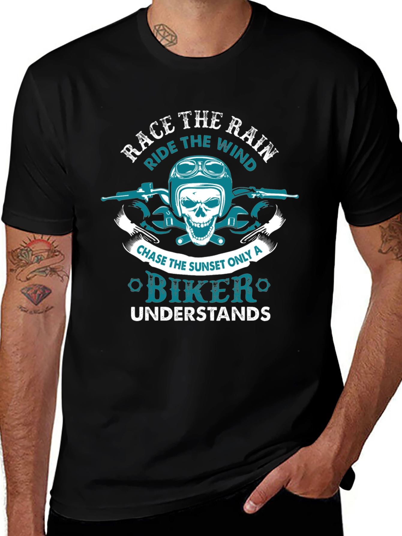 Biker T-Shirt: Race the Rain Ride the Wind