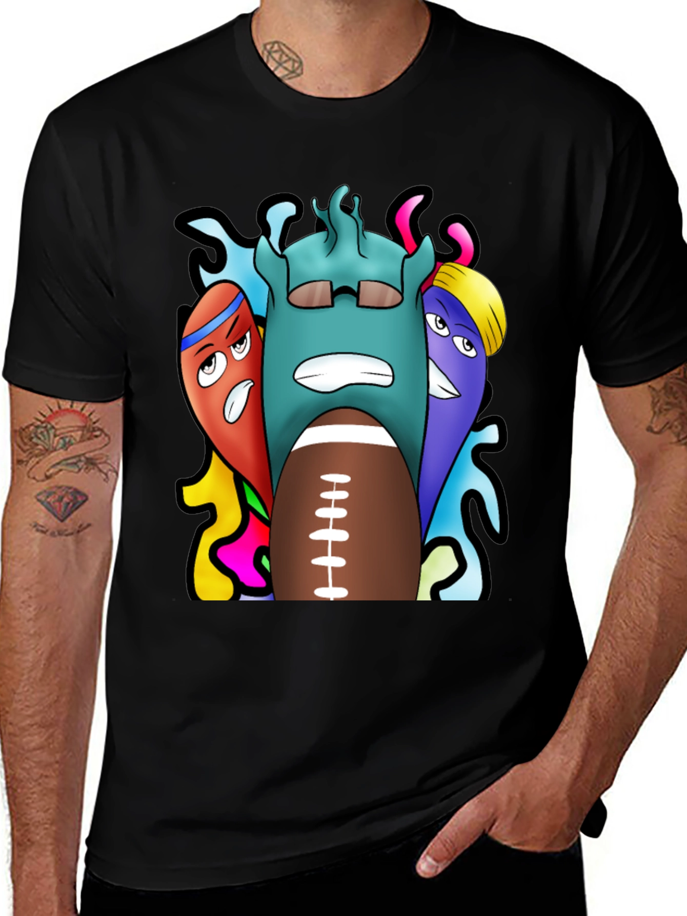 Cartoon Football Graphic Tee - Black