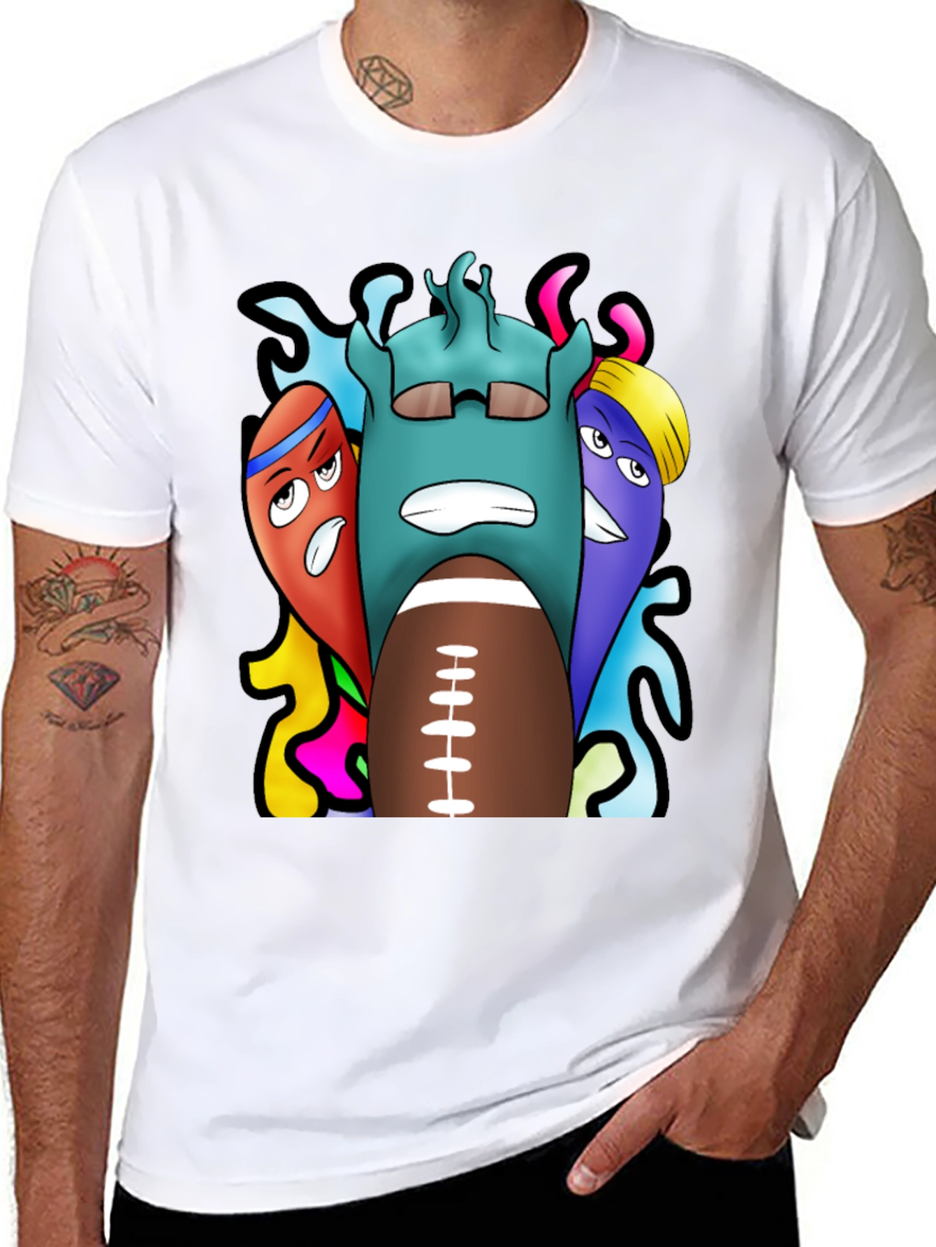 Cartoon Football Graphic Tee - Black