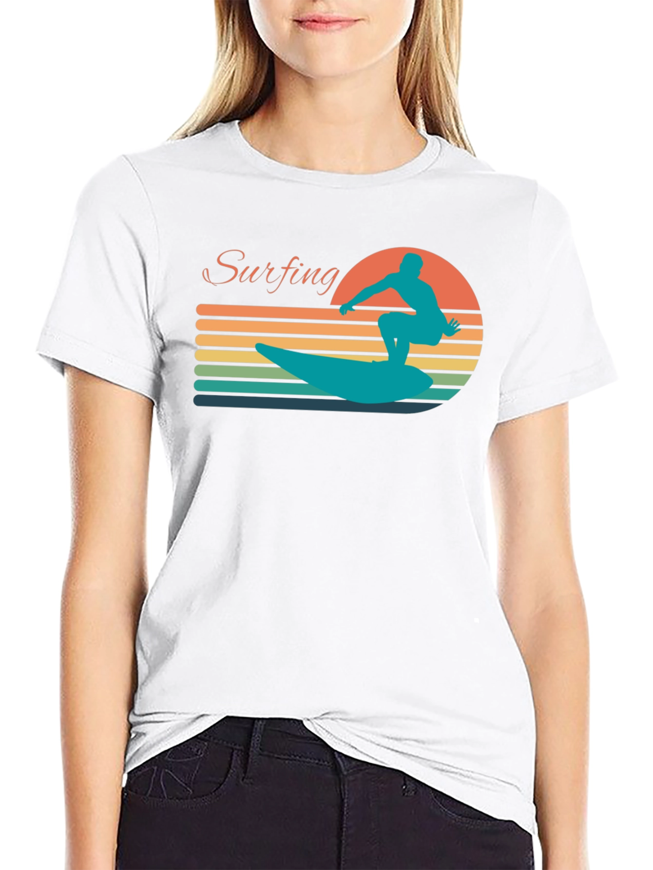 Retro Surfing Silhouette Graphic Tee