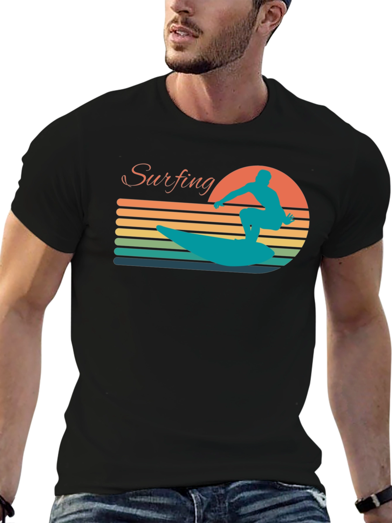 Retro Surfing Silhouette Graphic Tee