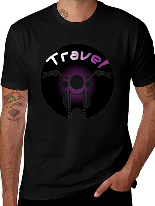 Travel Motorcycle T-Shirt - Black Crew Neck Tee