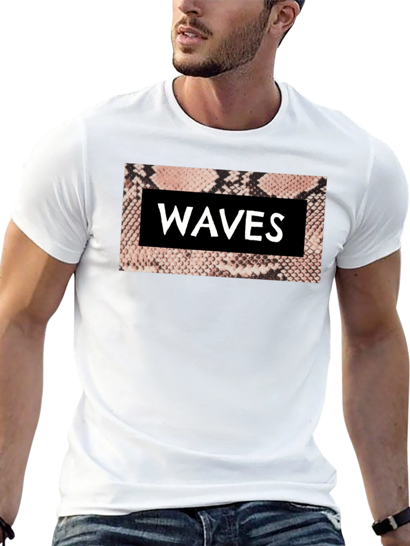 Waves Snake Print Graphic Tee - Black