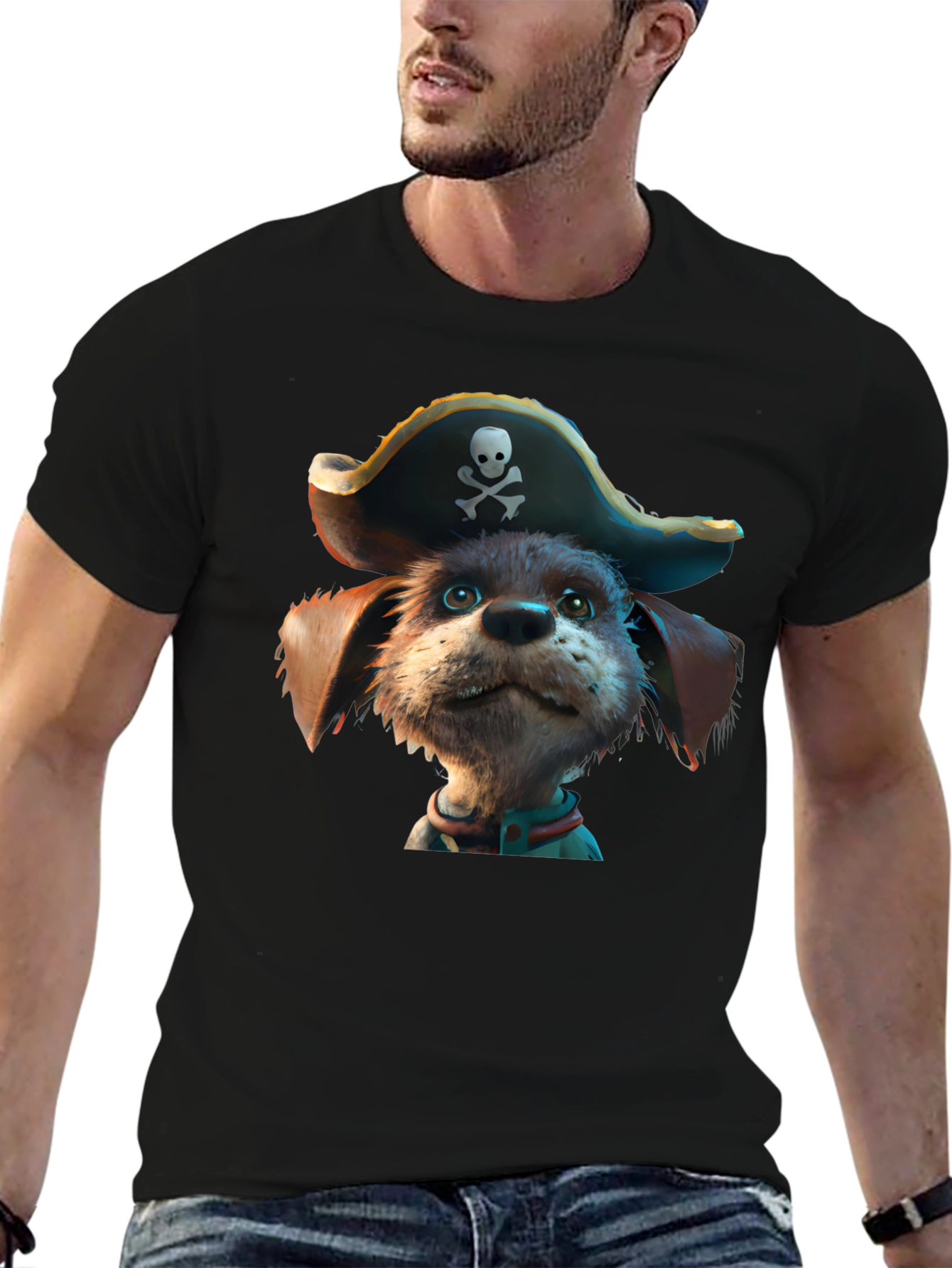 Pirate Dog Graphic T-Shirt - Black Cotton Tee