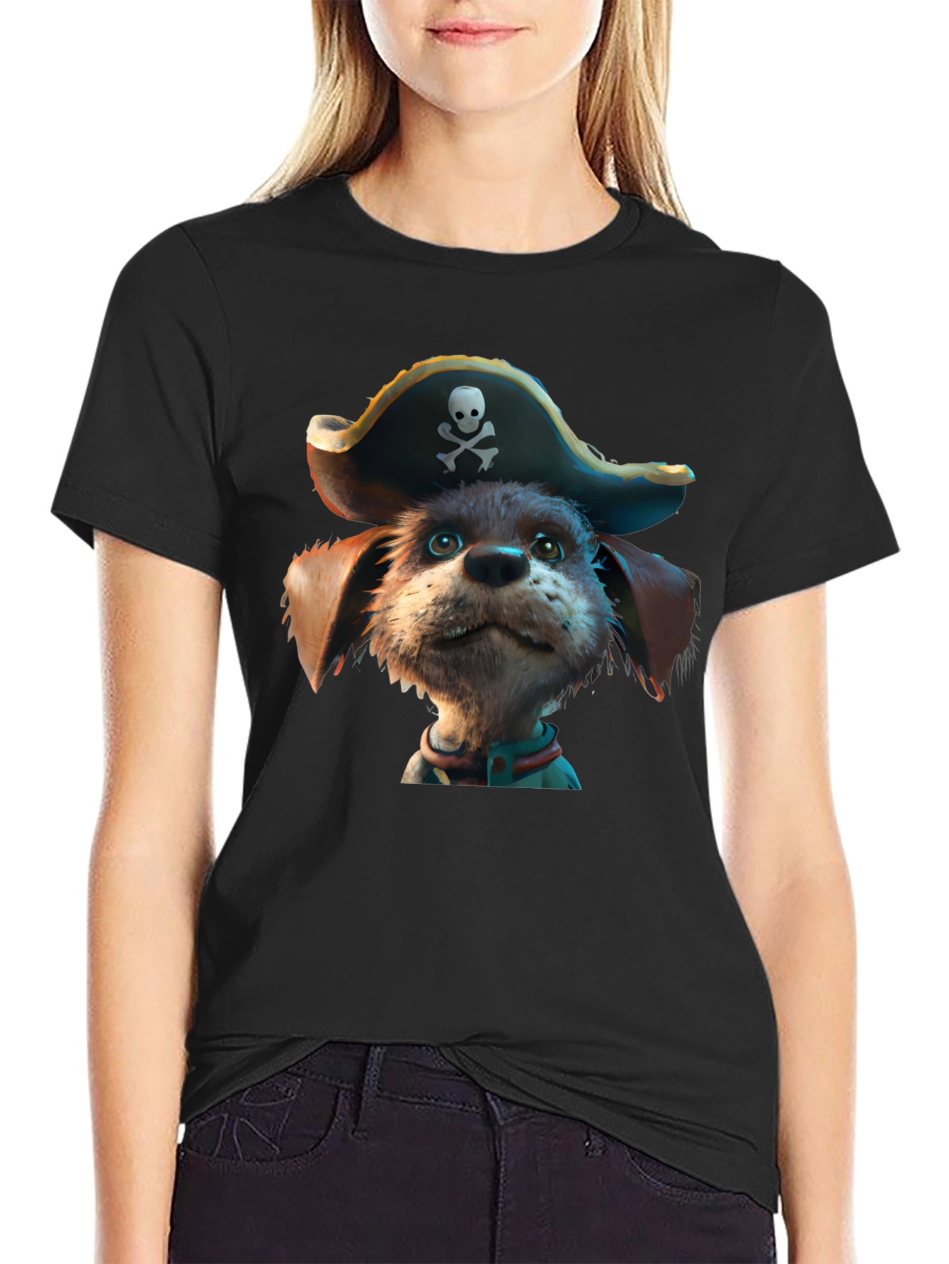 Pirate Dog Graphic T-Shirt - Black Cotton Tee
