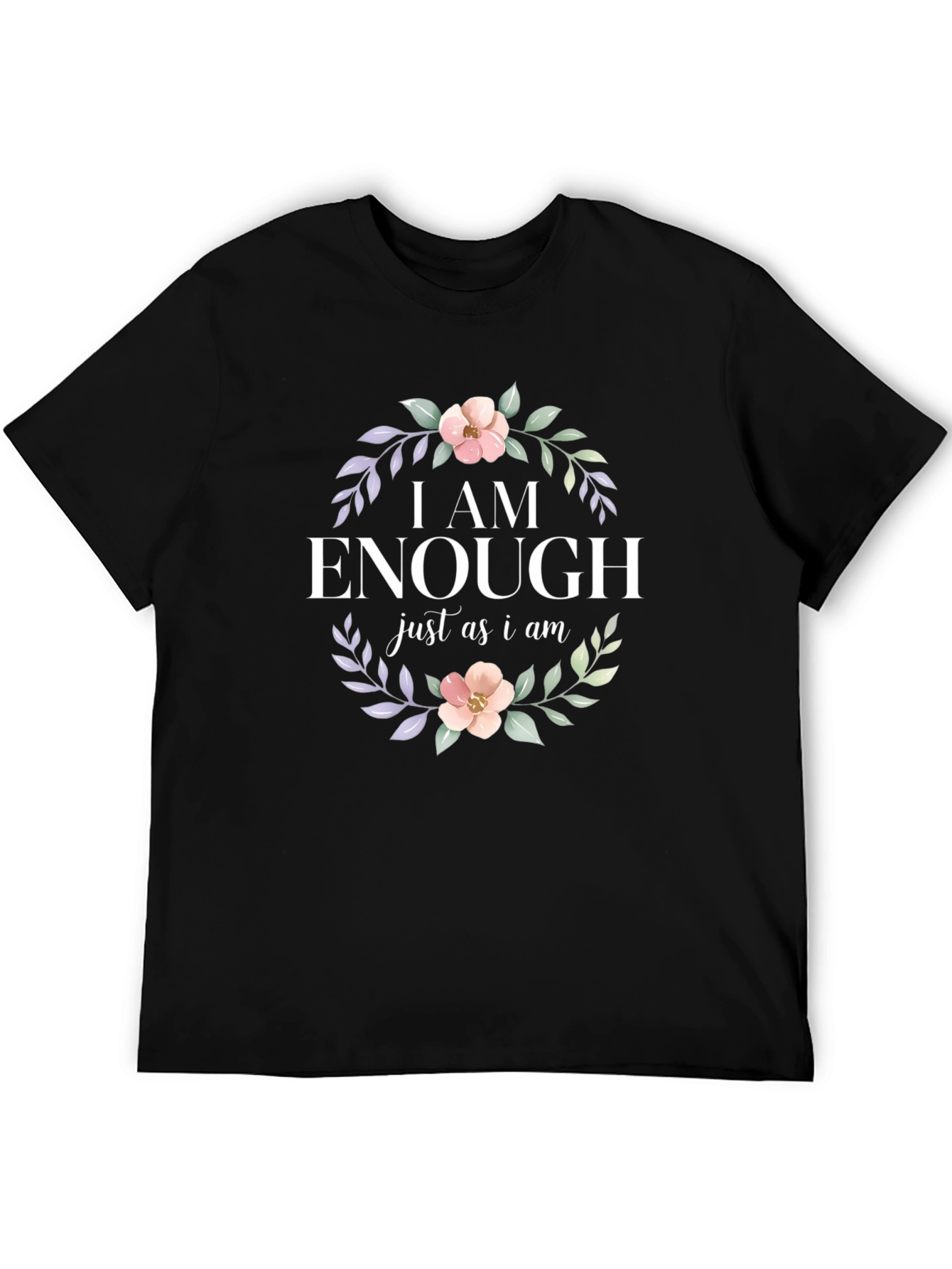 I AM ENOUGH Floral Graphic Tee - Black