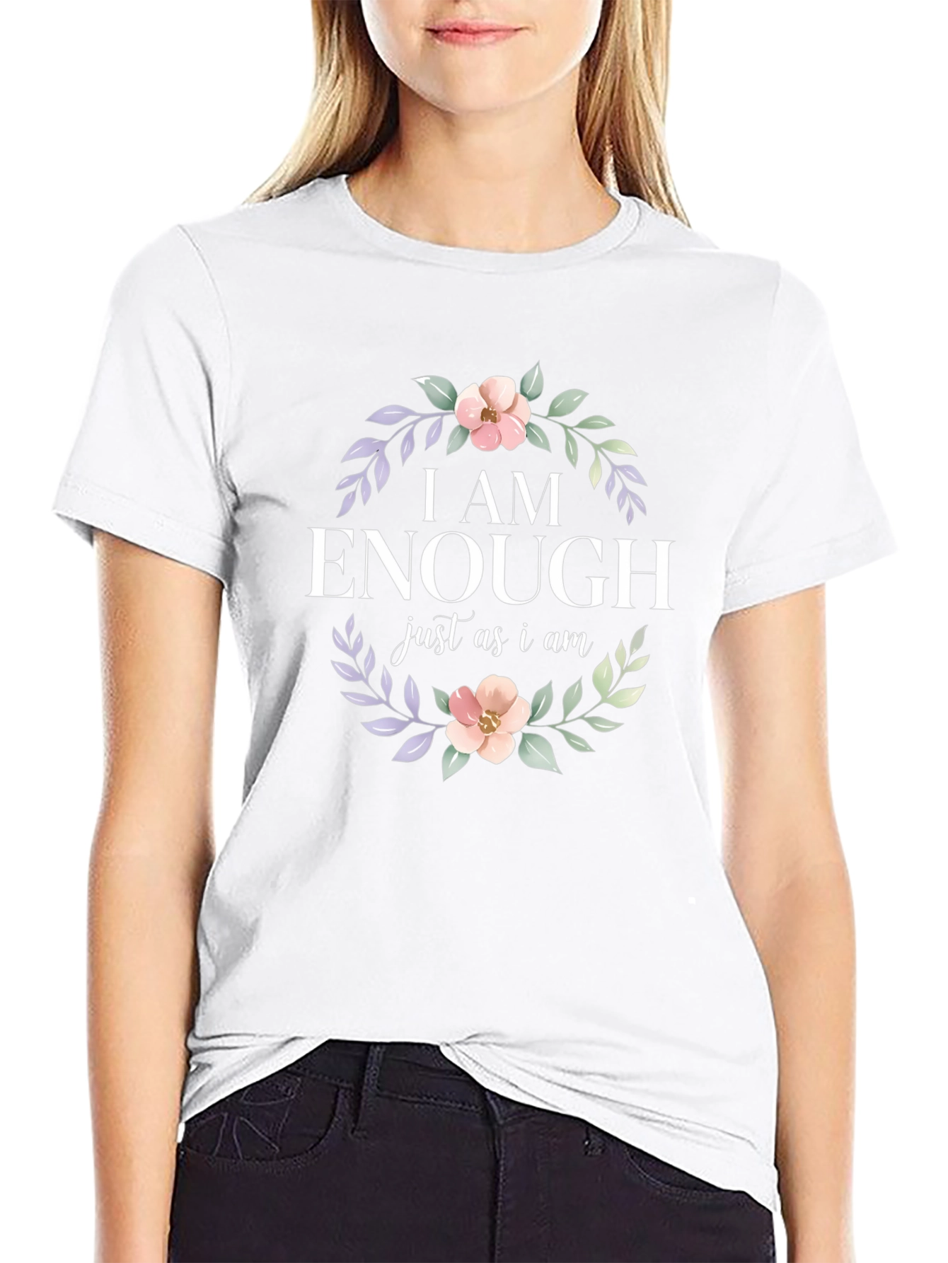I AM ENOUGH Floral Graphic Tee - Black