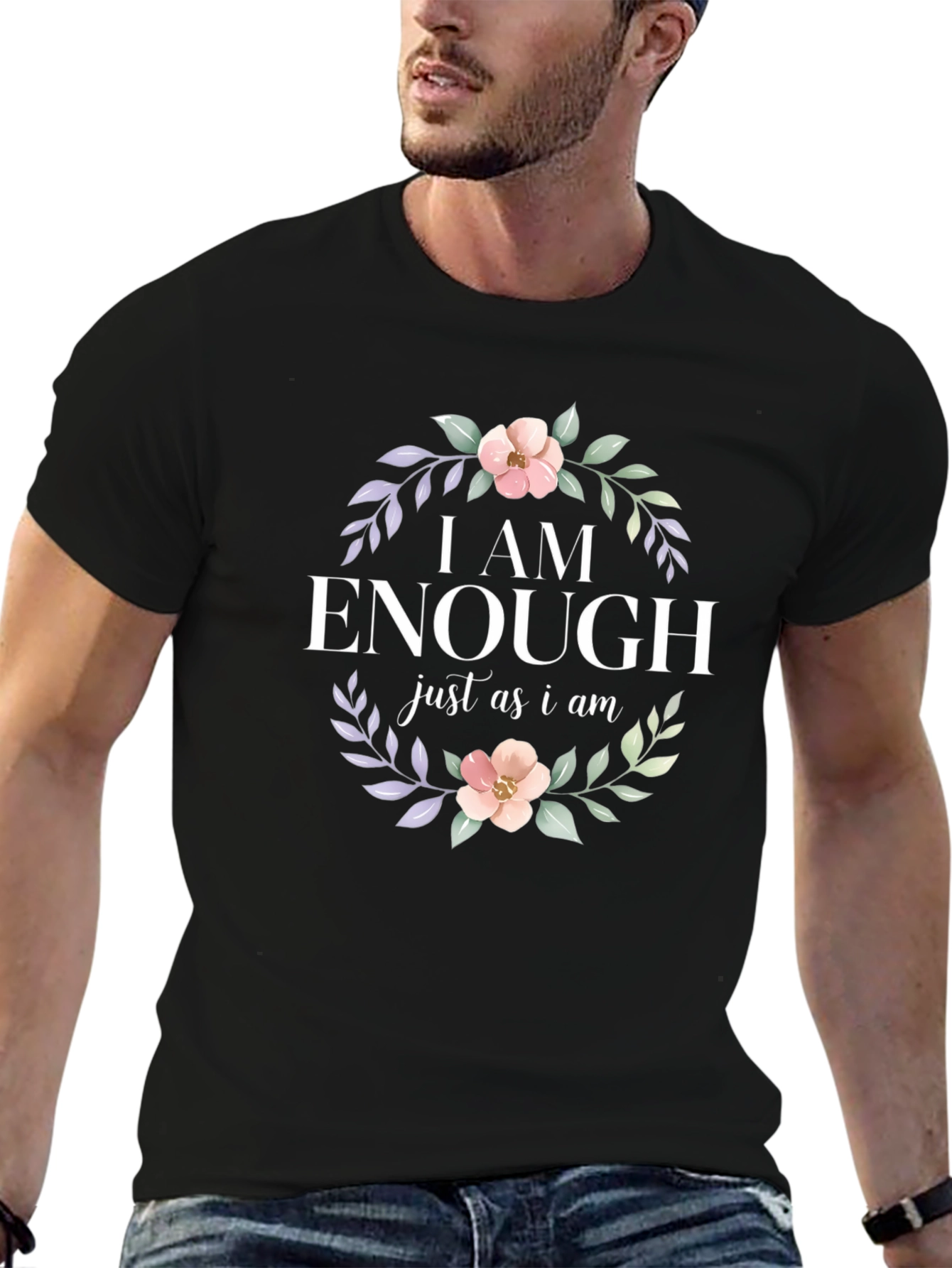 I AM ENOUGH Floral Graphic Tee - Black