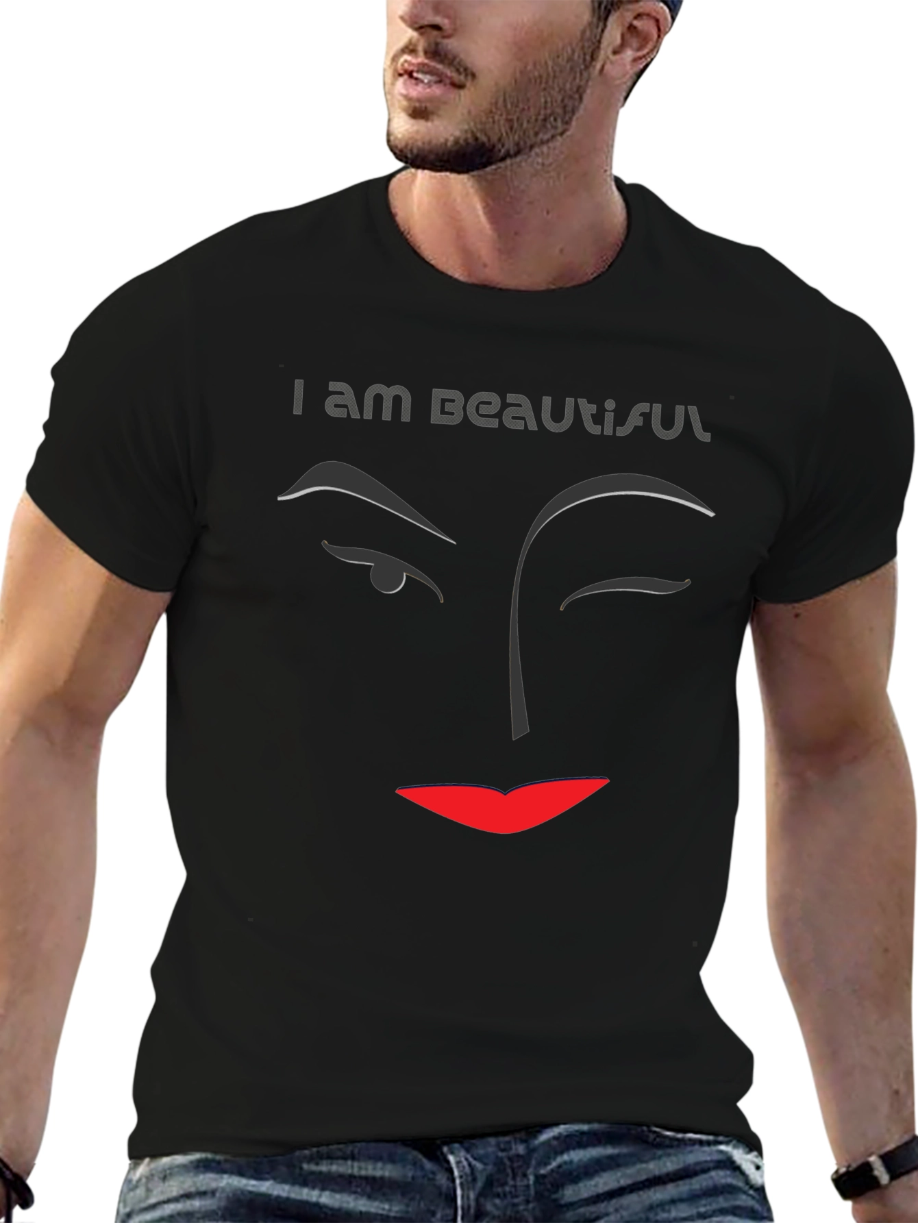 I am Beautiful Graphic Print Black T-Shirt