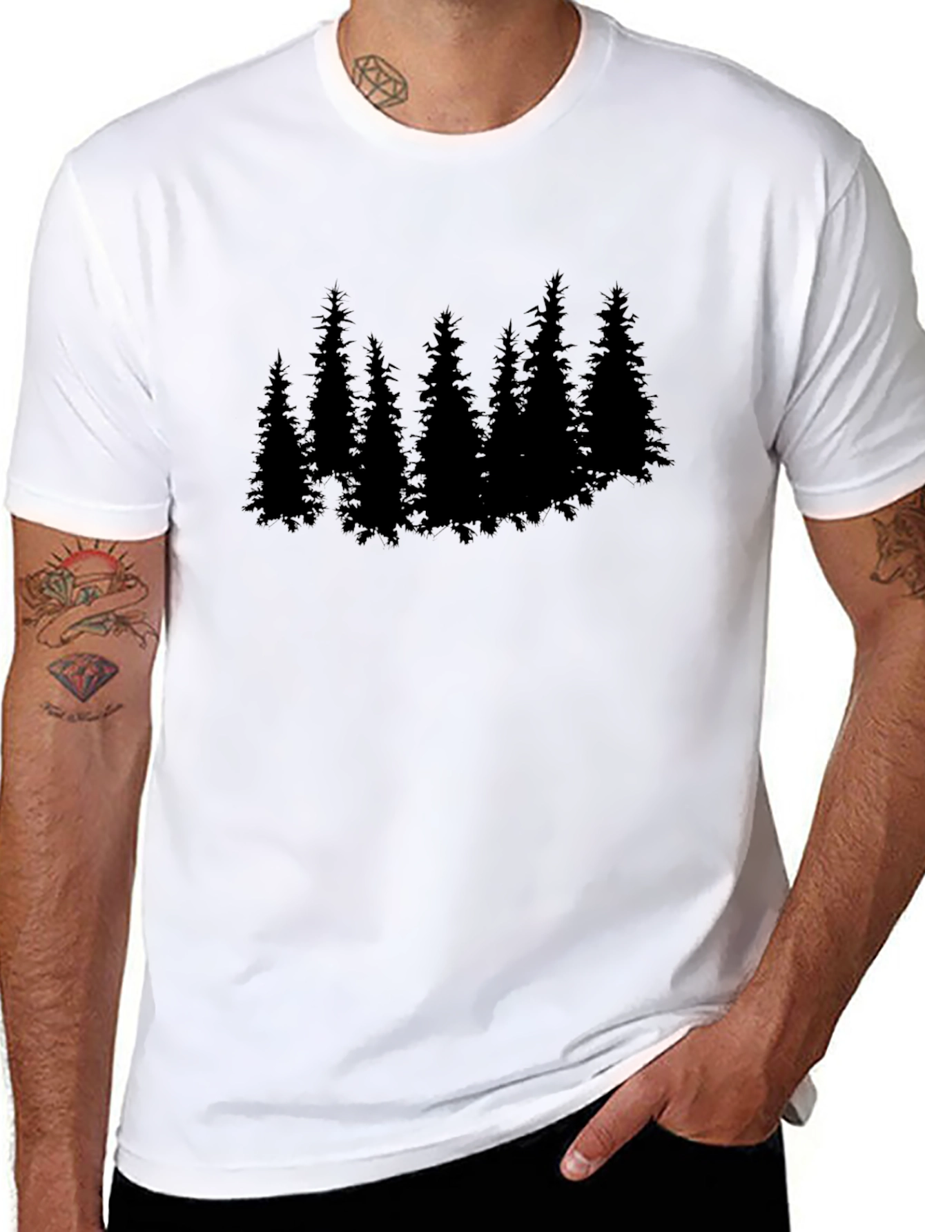 Nature Silhouette T-Shirt - Black Pine Tree Graphic Tee