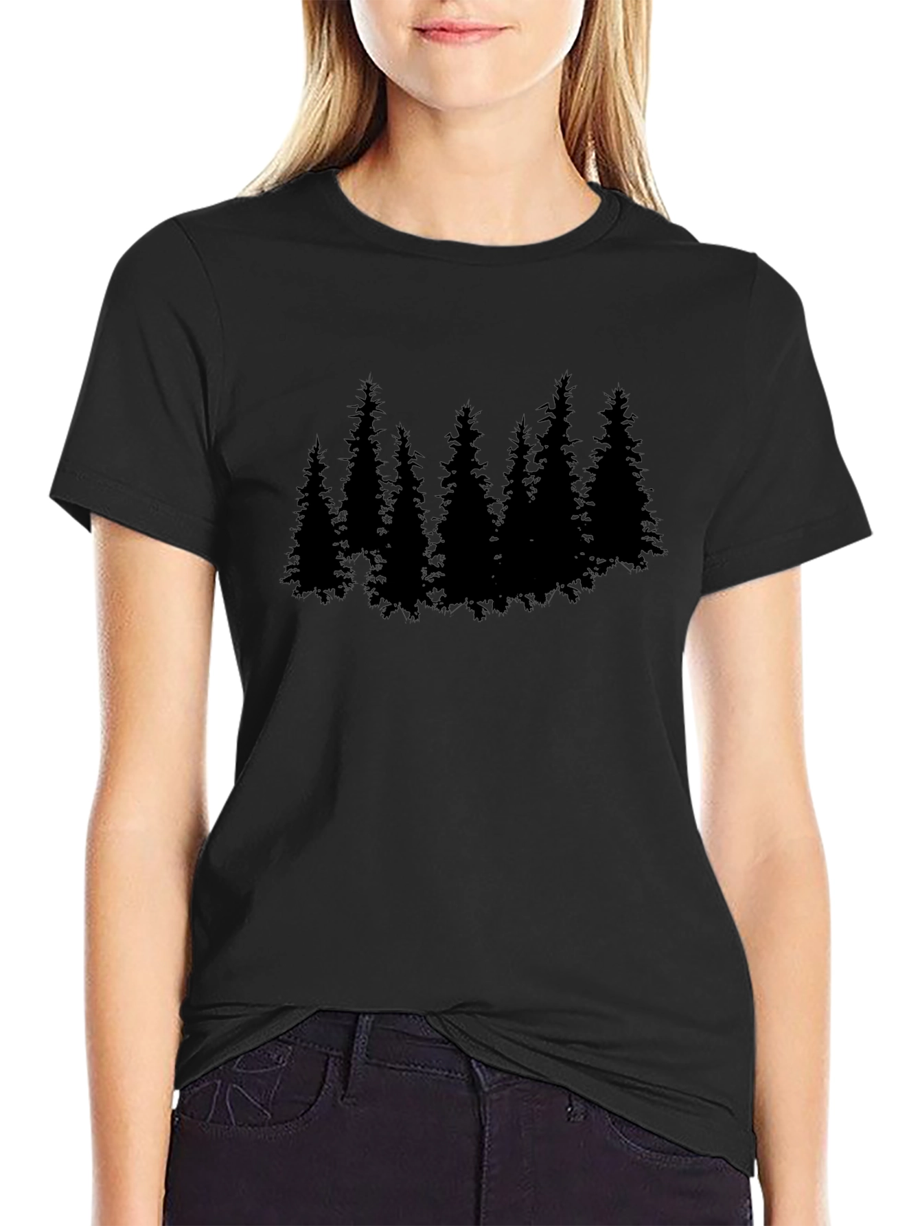 Nature Silhouette T-Shirt - Black Pine Tree Graphic Tee