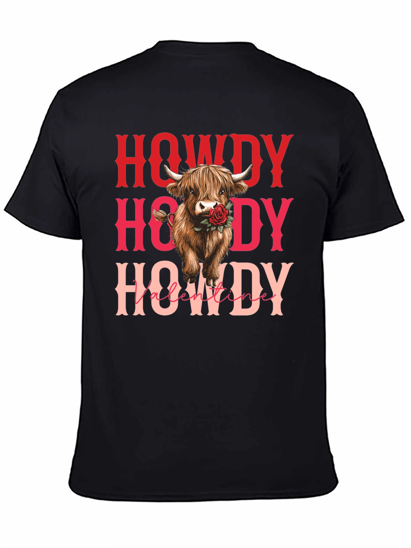 Howdy Valentine Cow Graphic Tee - Black