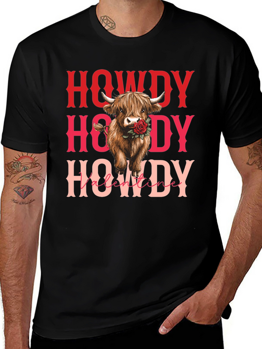 Howdy Valentine Cow Graphic Tee - Black