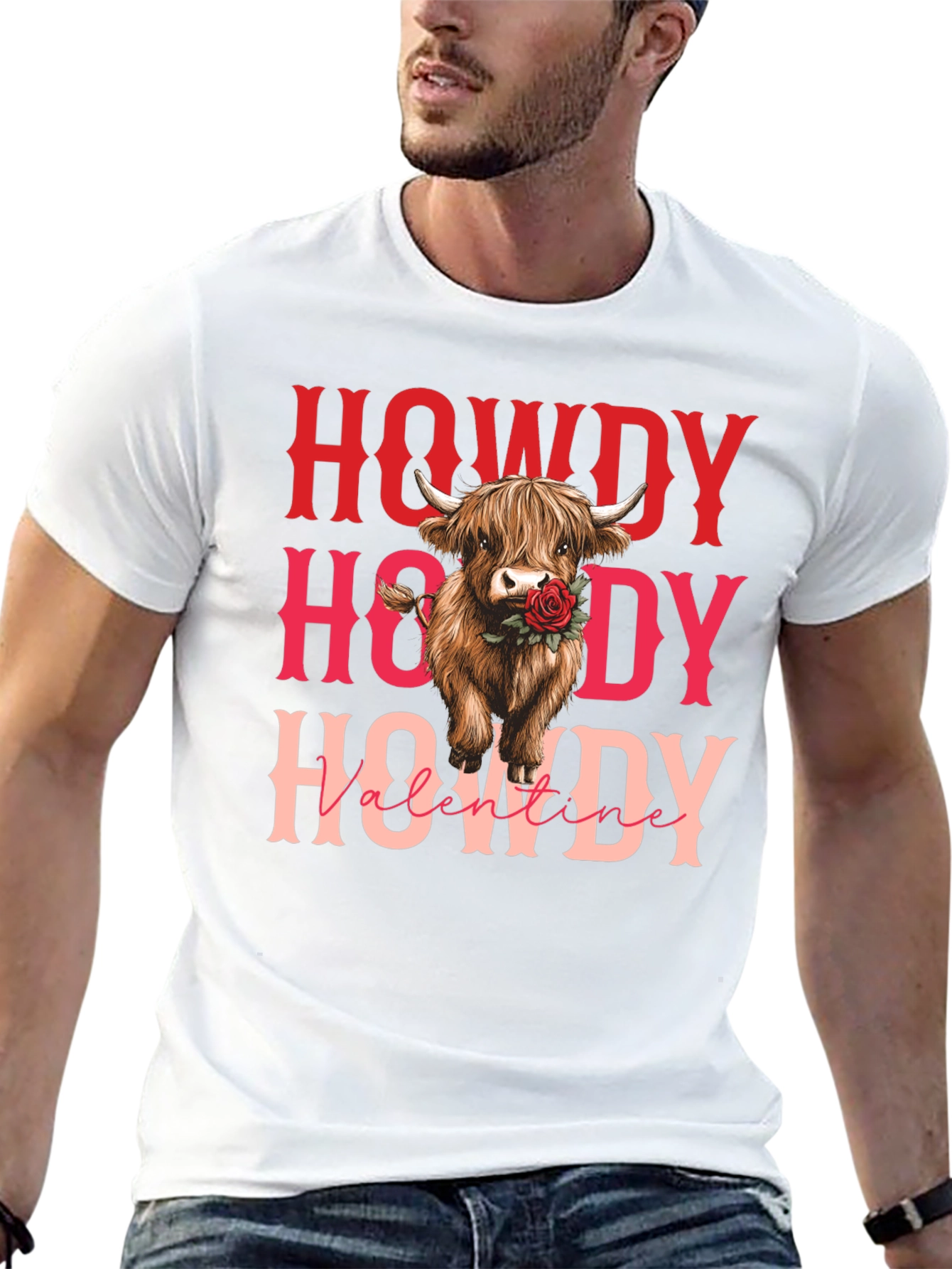 Howdy Valentine Cow Graphic Tee - Black