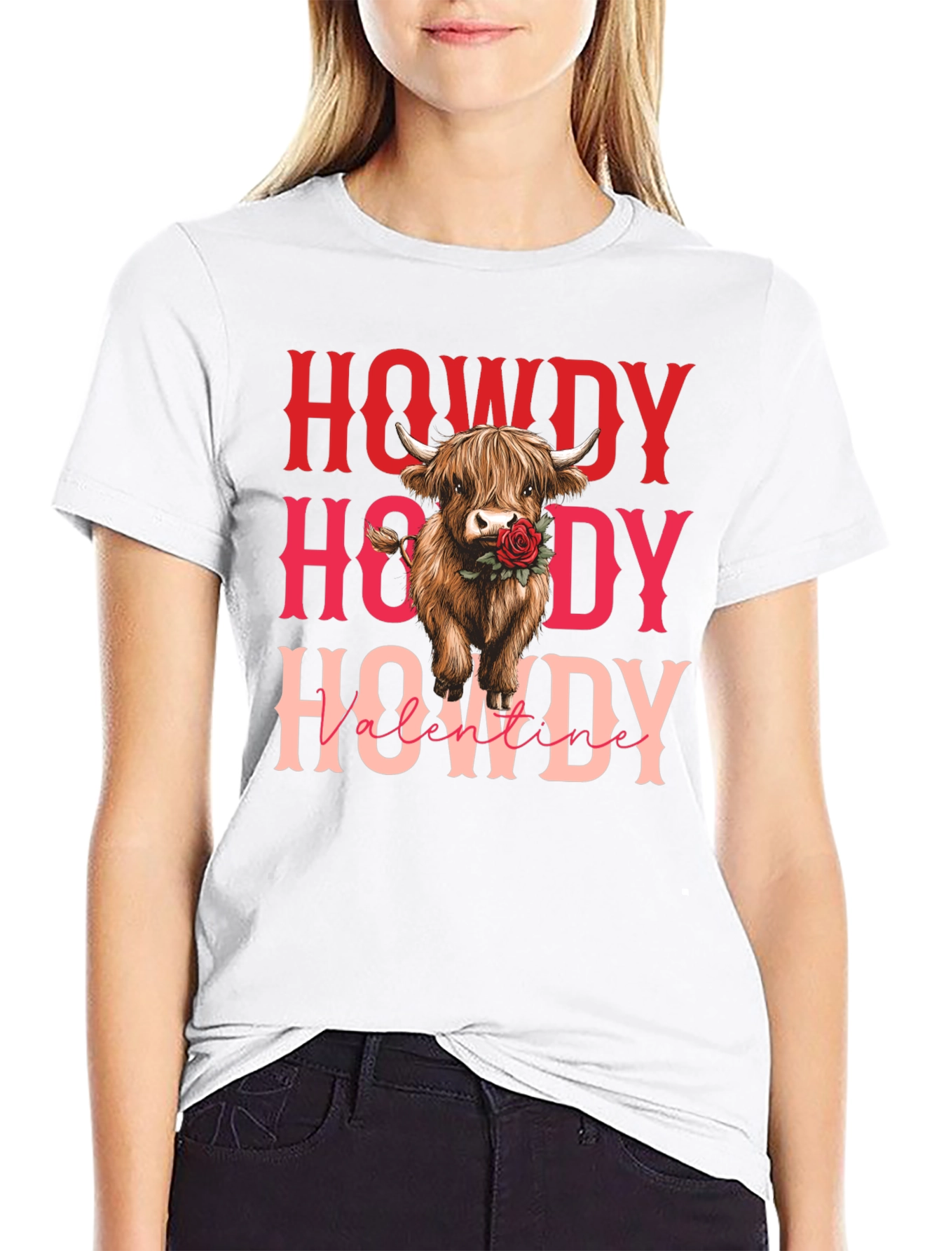 Howdy Valentine Cow Graphic Tee - Black