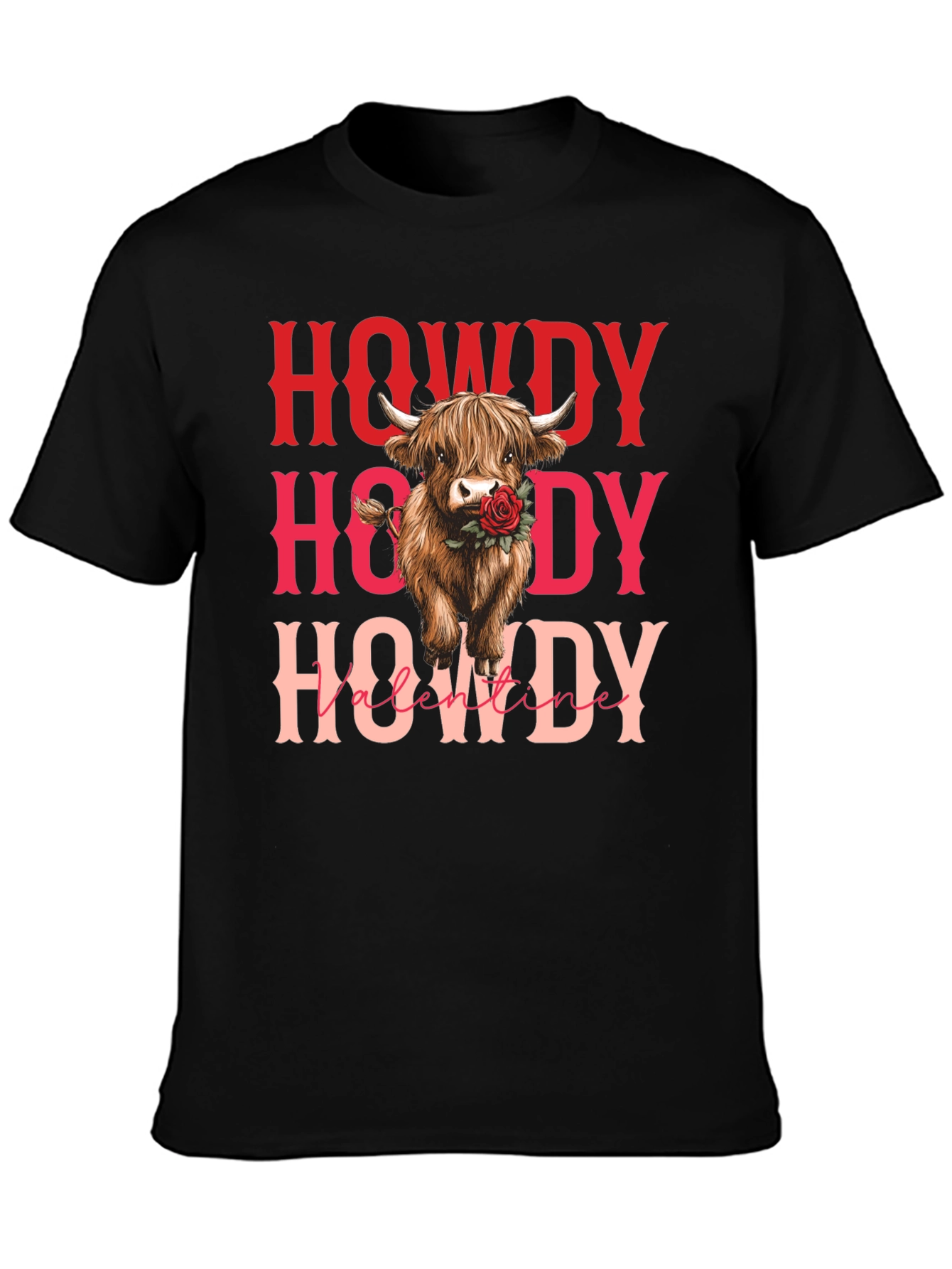 Howdy Valentine Cow Graphic Tee - Black