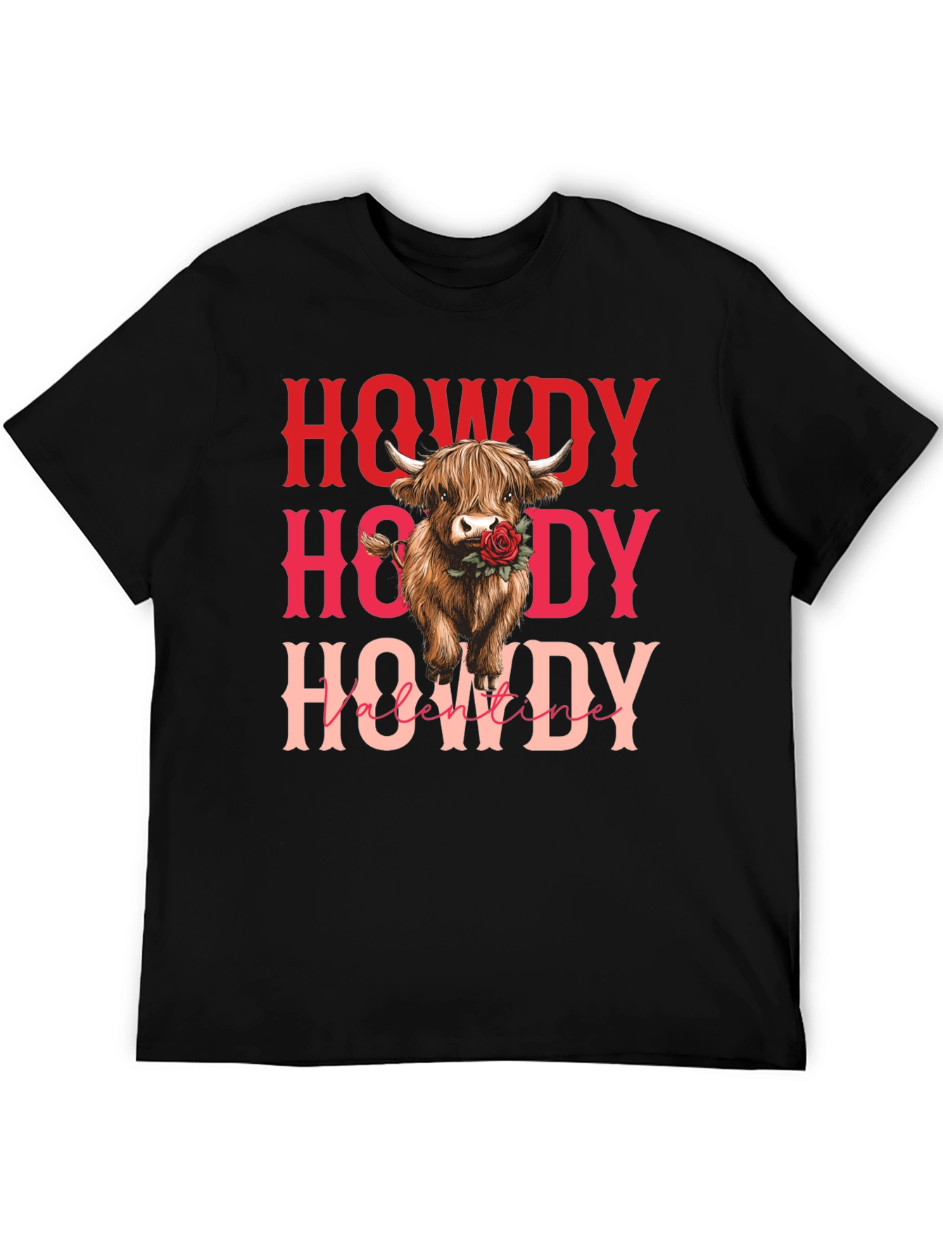 Howdy Valentine Cow Graphic Tee - Black