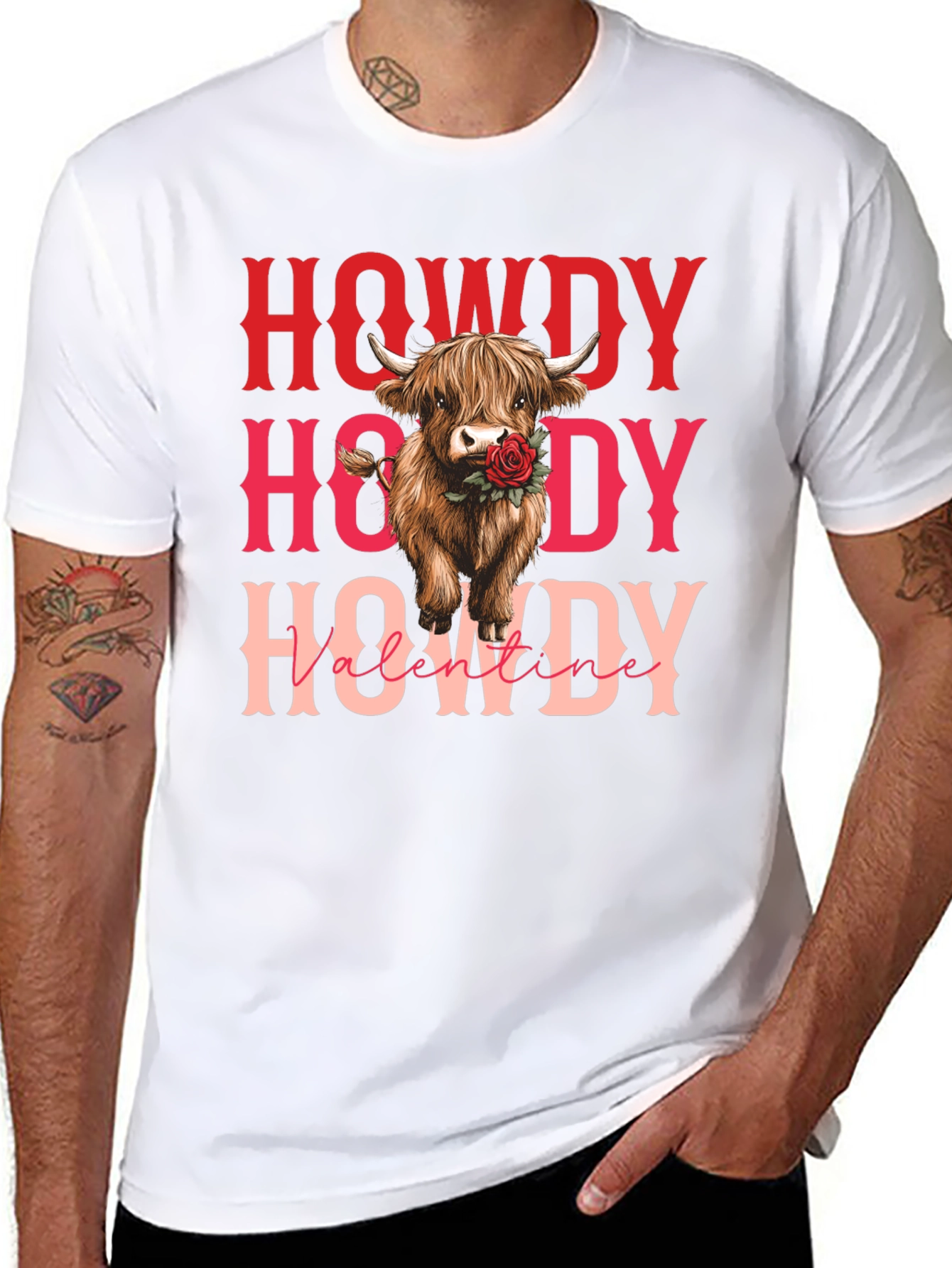 Howdy Valentine Cow Graphic Tee - Black