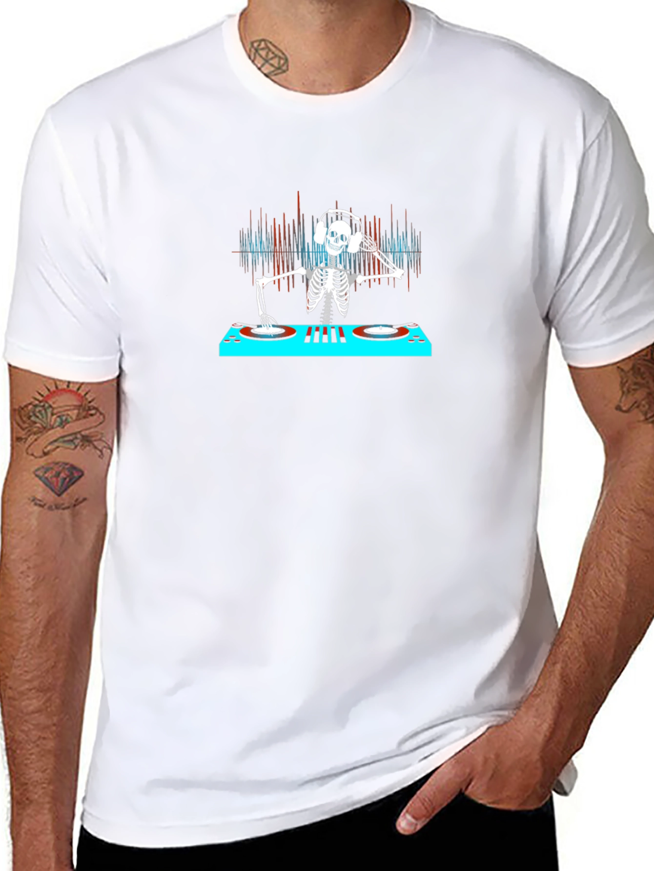 DJ Skeleton Graphic Tee - Black Cotton T-Shirt