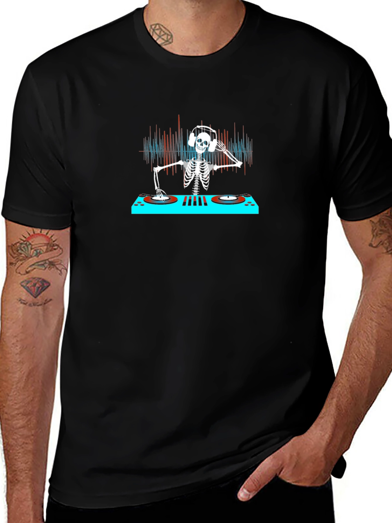 DJ Skeleton Graphic Tee - Black Cotton T-Shirt