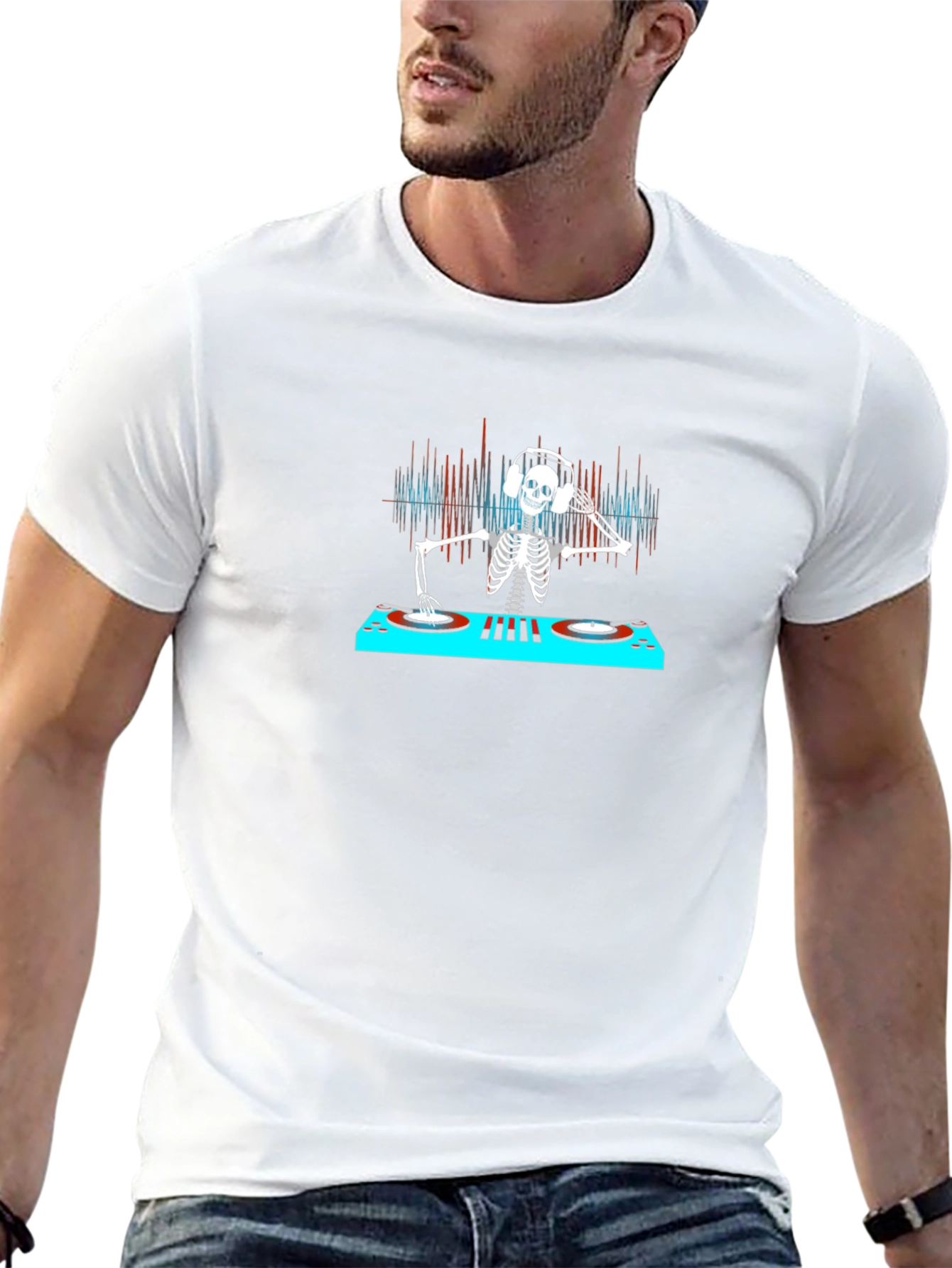 DJ Skeleton Graphic Tee - Black Cotton T-Shirt