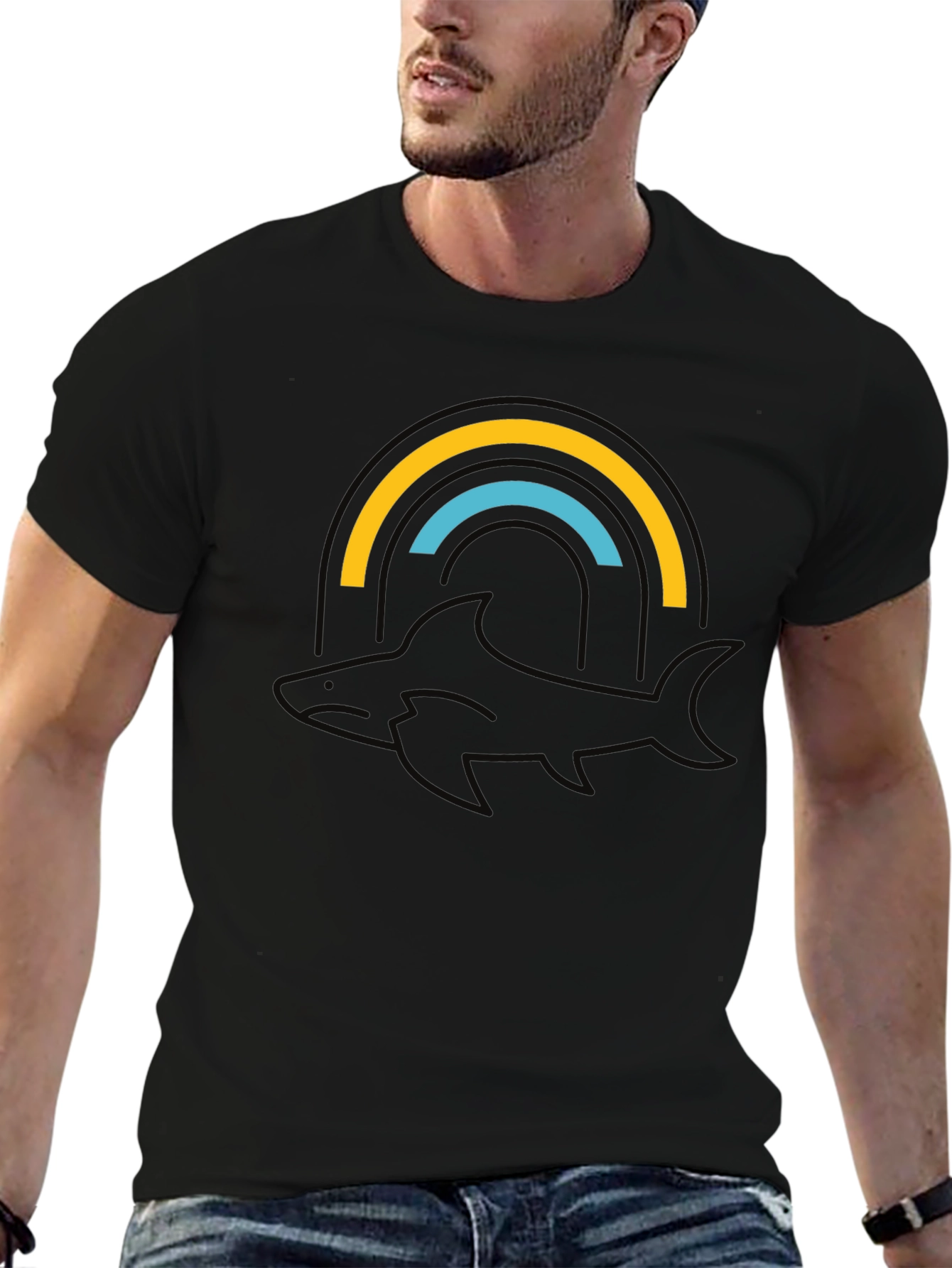 Orca Rainbow Graphic Tee - Stylish Black T-Shirt