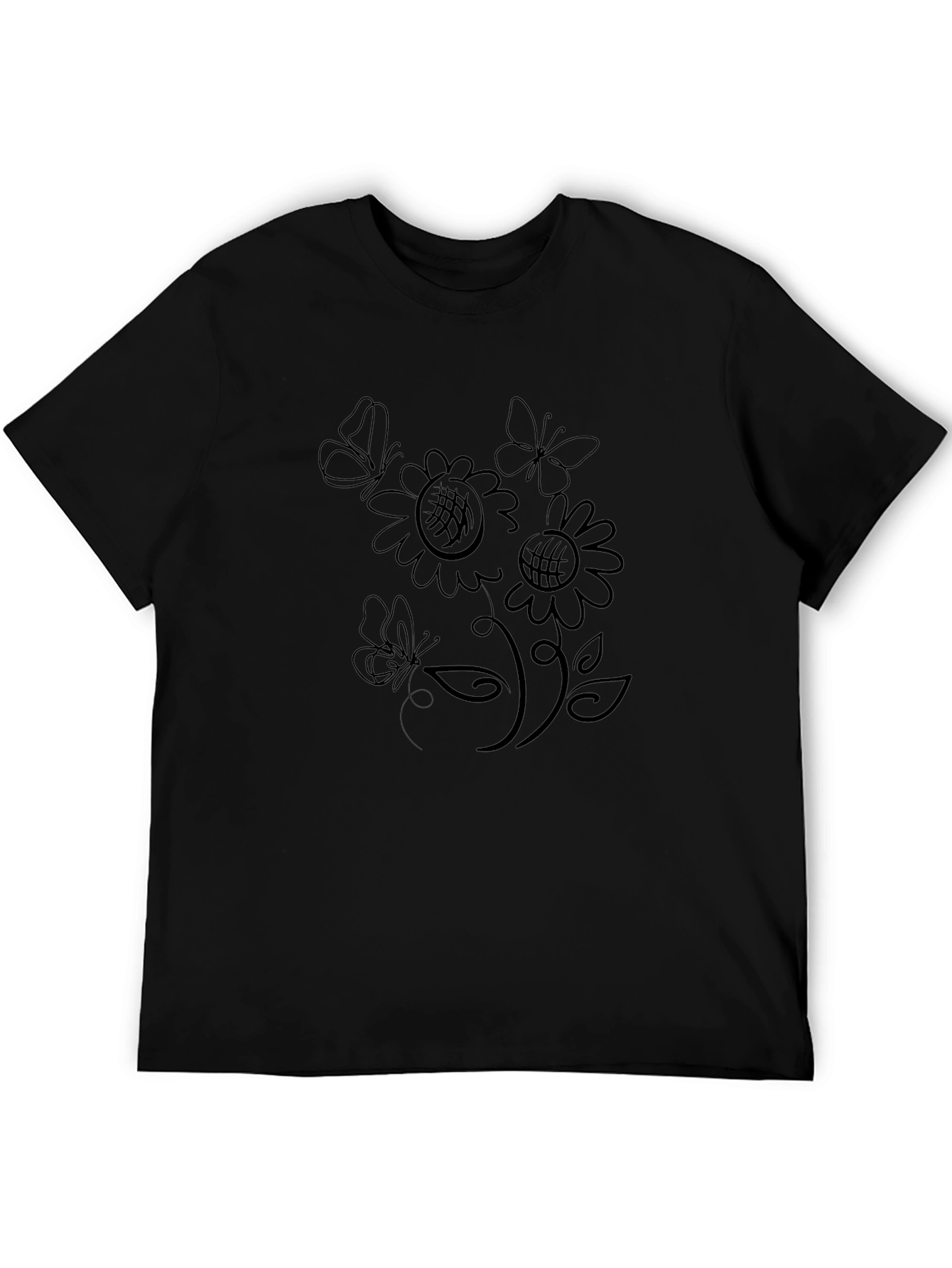 Butterfly & Sunflower Graphic T-Shirt - Black